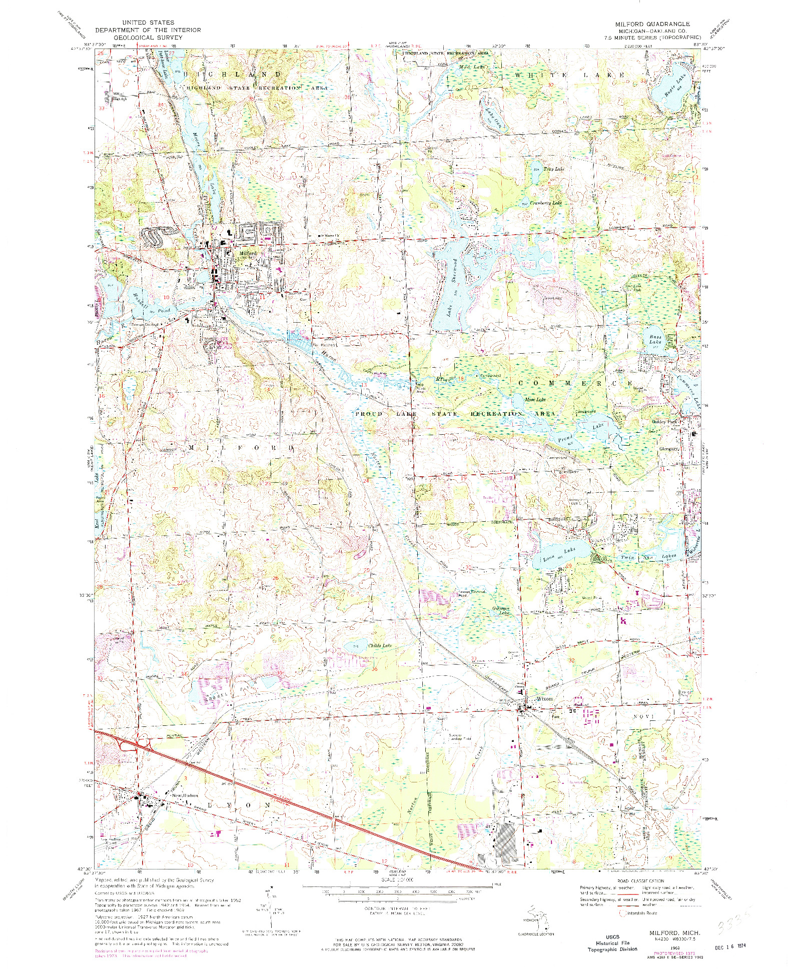 USGS 1:24000-SCALE QUADRANGLE FOR MILFORD, MI 1969