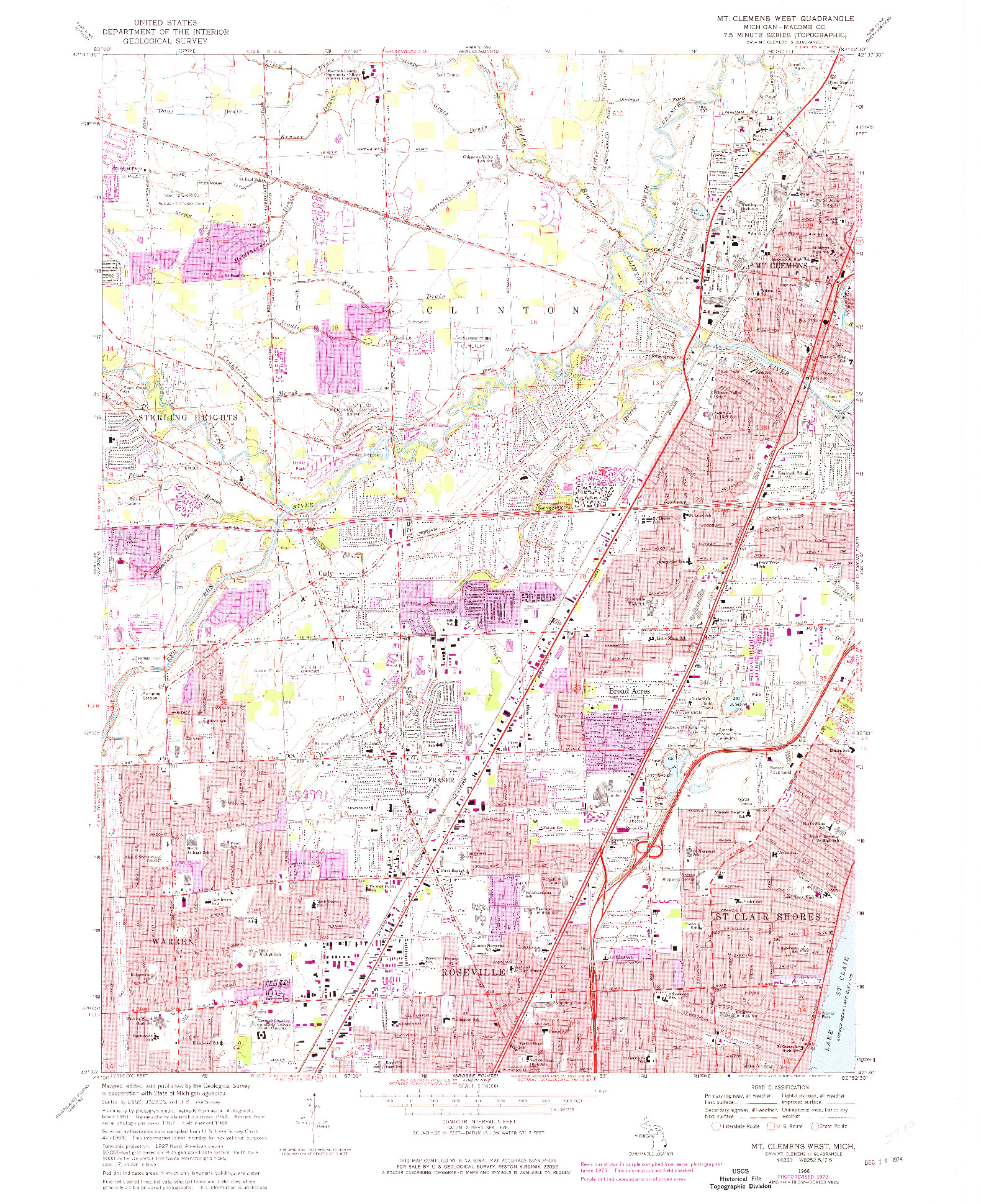 USGS 1:24000-SCALE QUADRANGLE FOR MT CLEMENS WEST, MI 1968