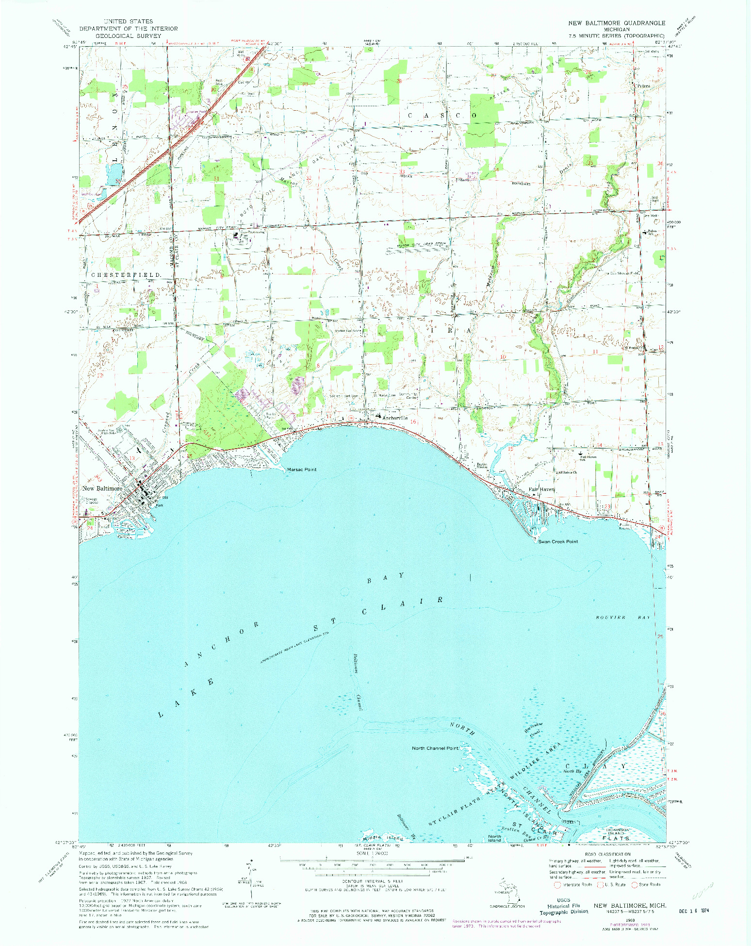 USGS 1:24000-SCALE QUADRANGLE FOR NEW BALTIMORE, MI 1968