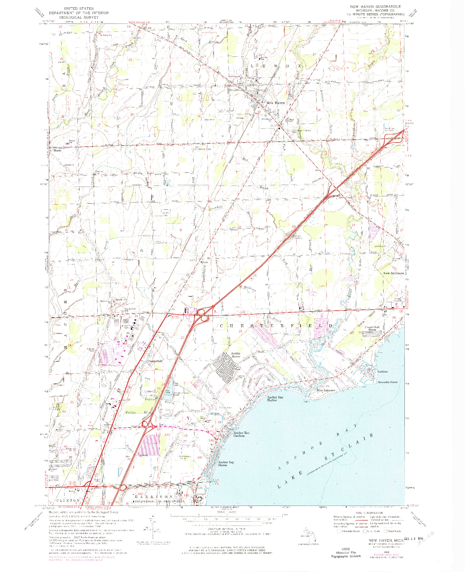 USGS 1:24000-SCALE QUADRANGLE FOR NEW HAVEN, MI 1968