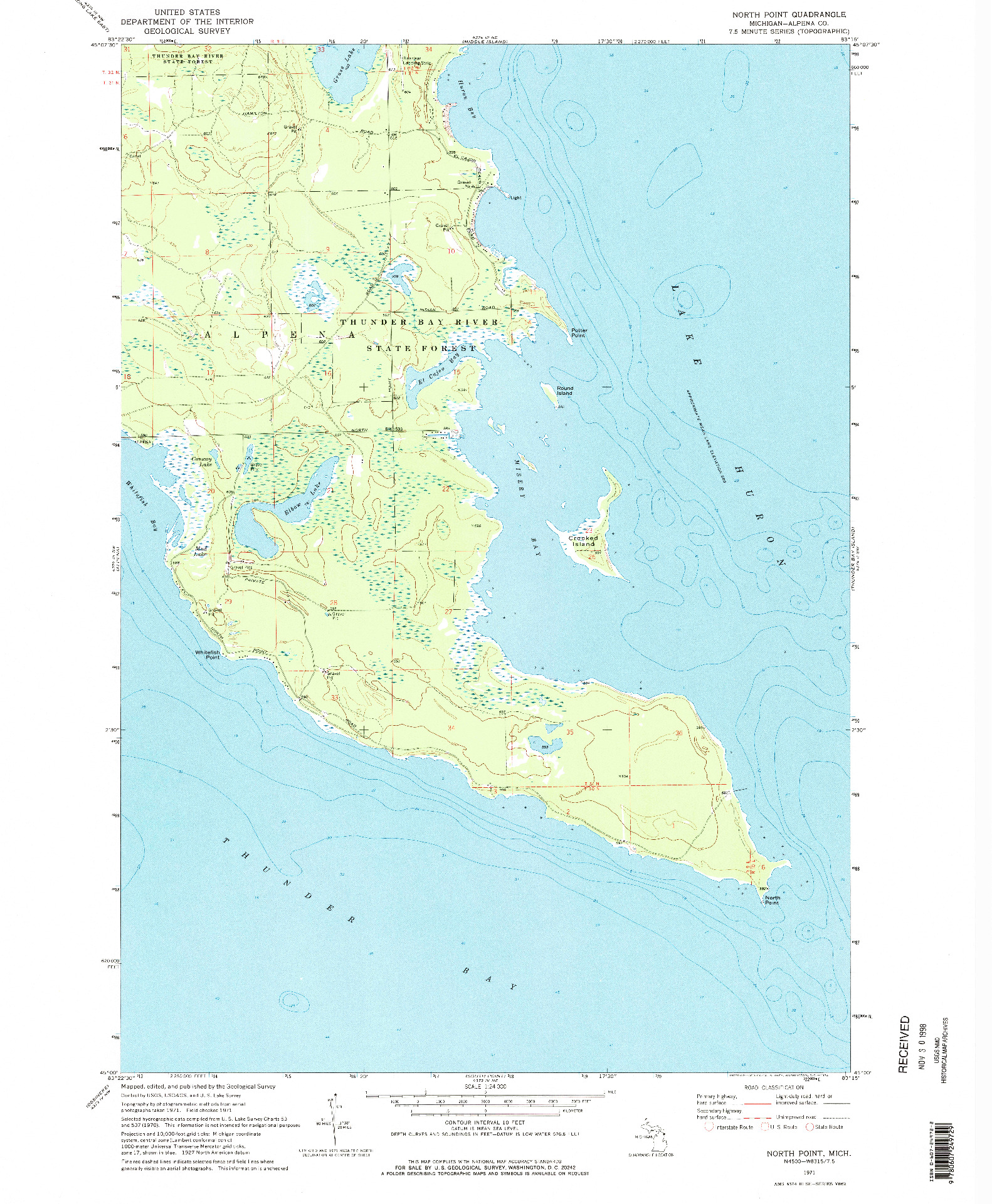 USGS 1:24000-SCALE QUADRANGLE FOR NORTH POINT, MI 1971