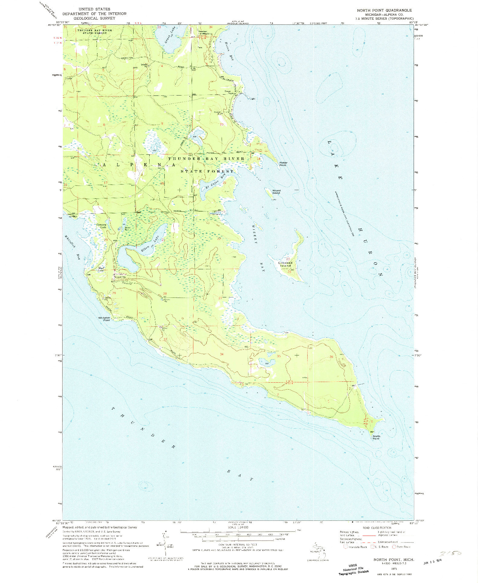 USGS 1:24000-SCALE QUADRANGLE FOR NORTH POINT, MI 1971