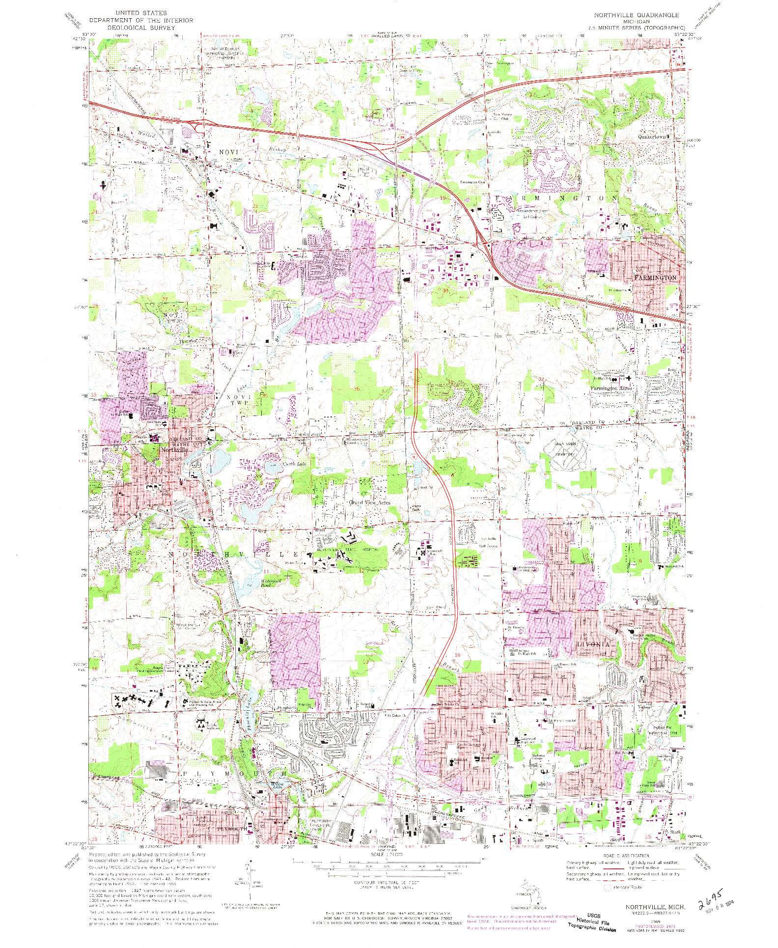 USGS 1:24000-SCALE QUADRANGLE FOR NORTHVILLE, MI 1969