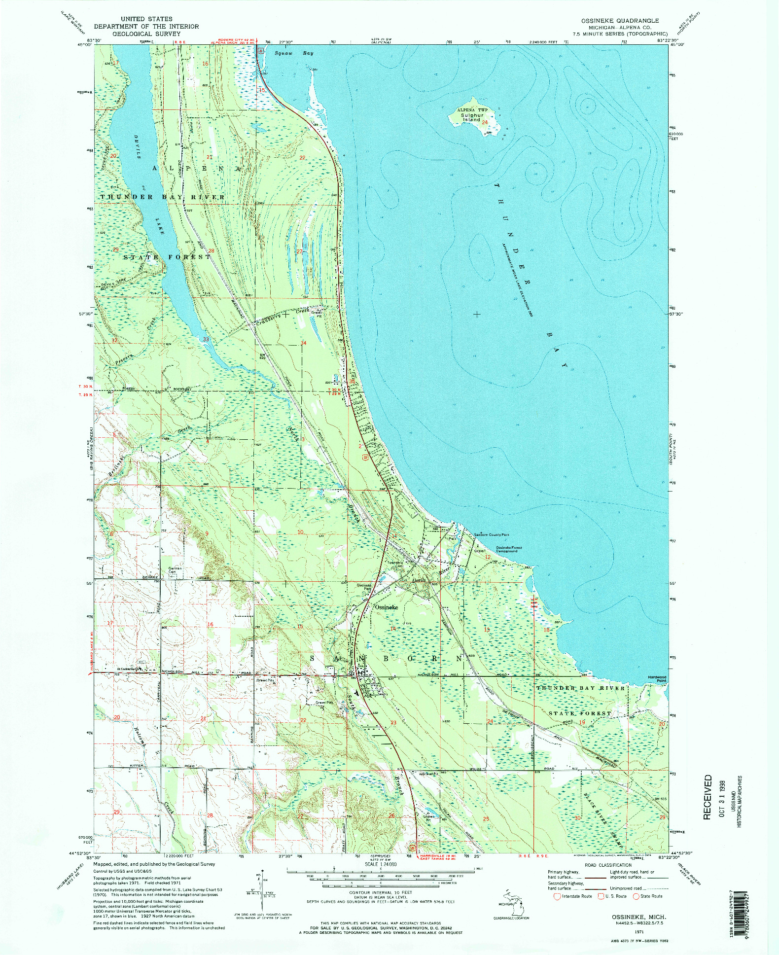 USGS 1:24000-SCALE QUADRANGLE FOR OSSINEKE, MI 1971