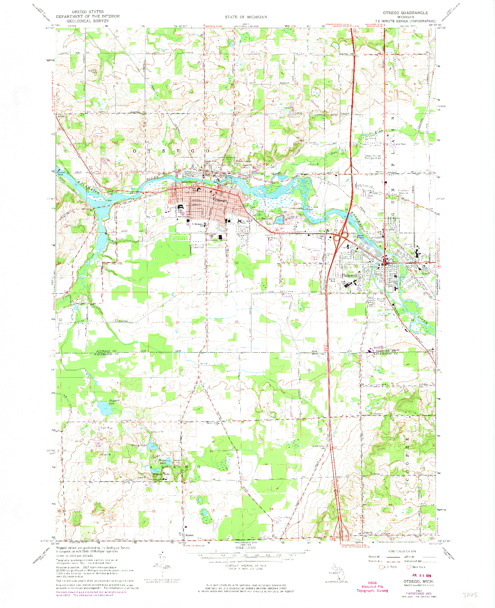 USGS 1:24000-SCALE QUADRANGLE FOR OTSEGO, MI 1967