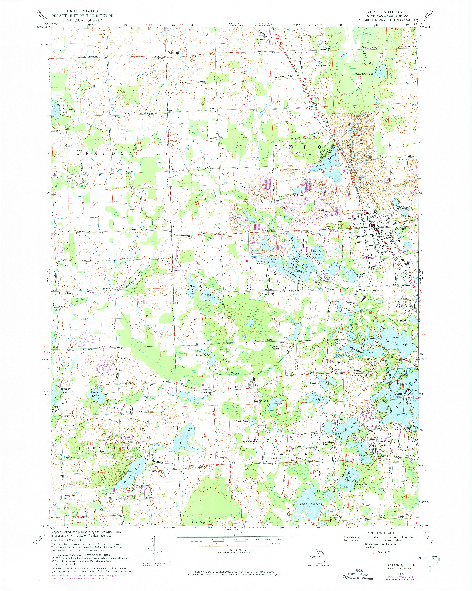 USGS 1:24000-SCALE QUADRANGLE FOR OXFORD, MI 1968