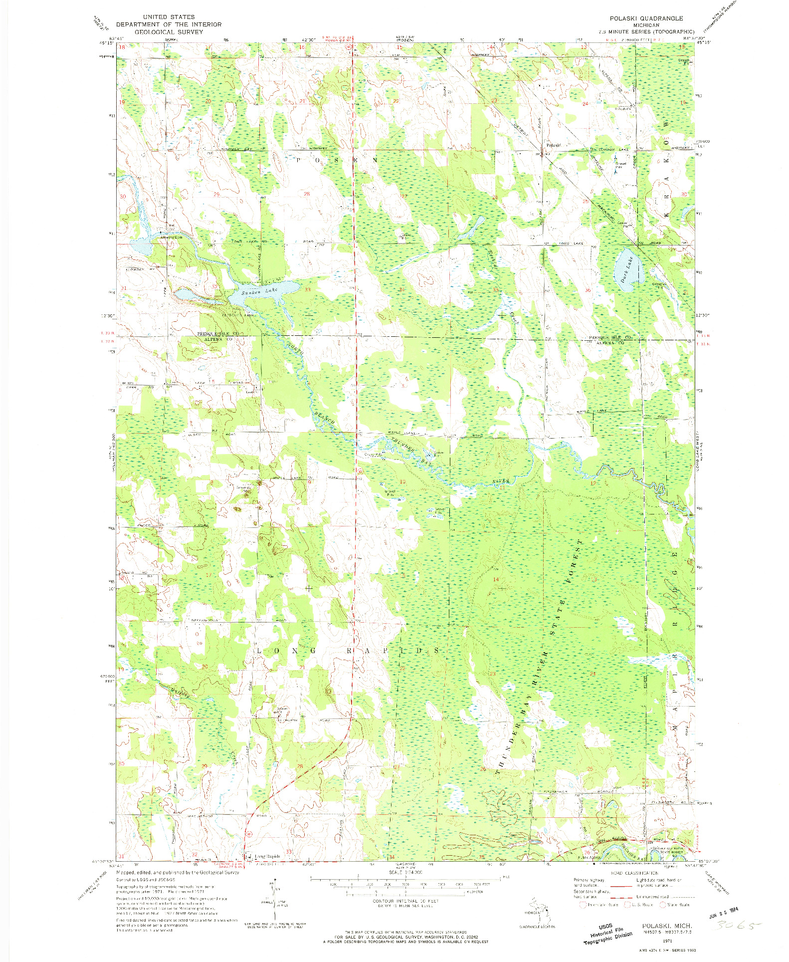 USGS 1:24000-SCALE QUADRANGLE FOR POLASKI, MI 1971