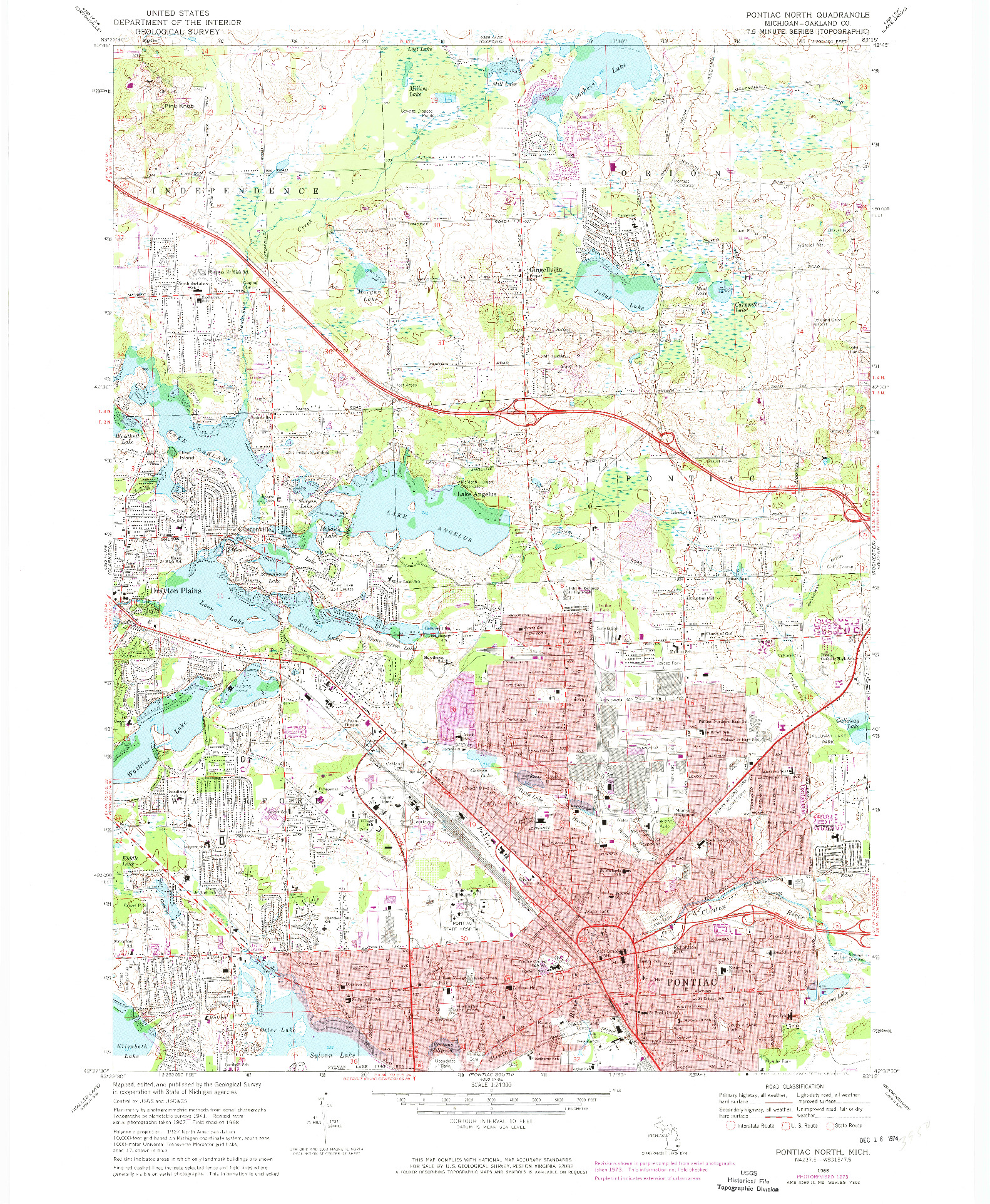 USGS 1:24000-SCALE QUADRANGLE FOR PONTIAC NORTH, MI 1968