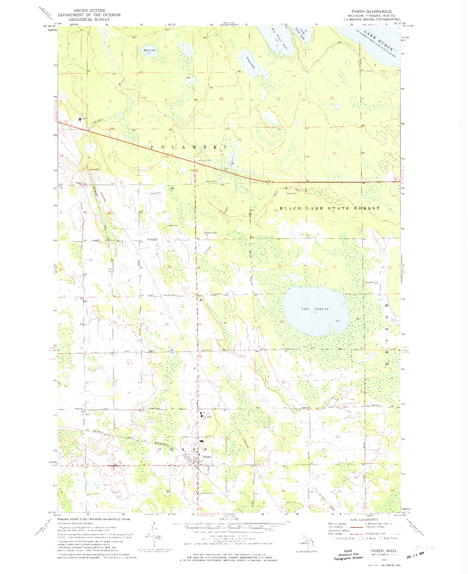 USGS 1:24000-SCALE QUADRANGLE FOR POSEN, MI 1971