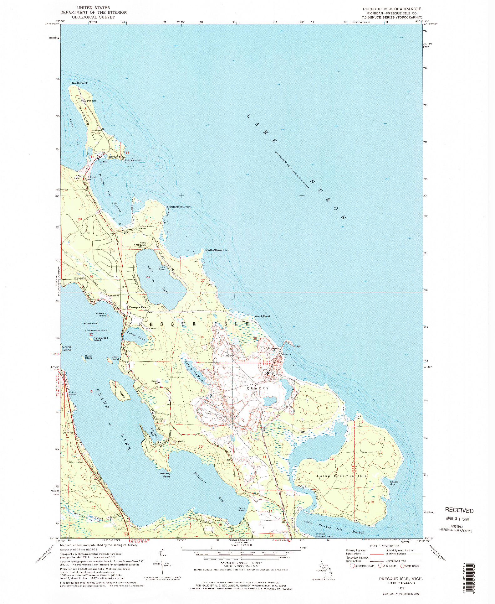 USGS 1:24000-SCALE QUADRANGLE FOR PRESQUE ISLE, MI 1971