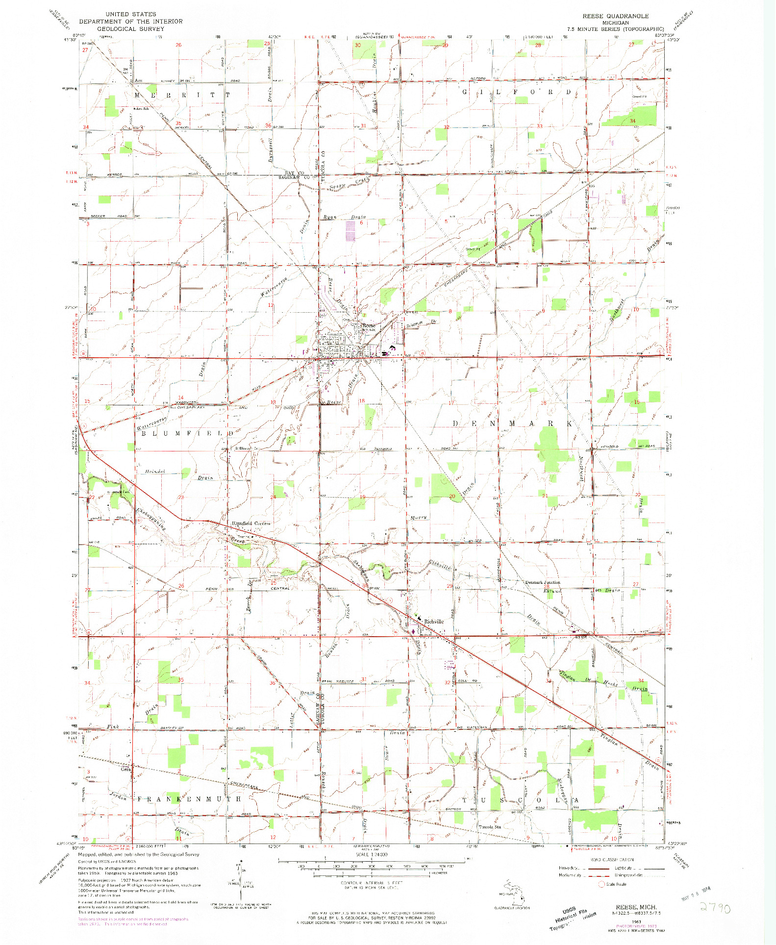 USGS 1:24000-SCALE QUADRANGLE FOR REESE, MI 1963