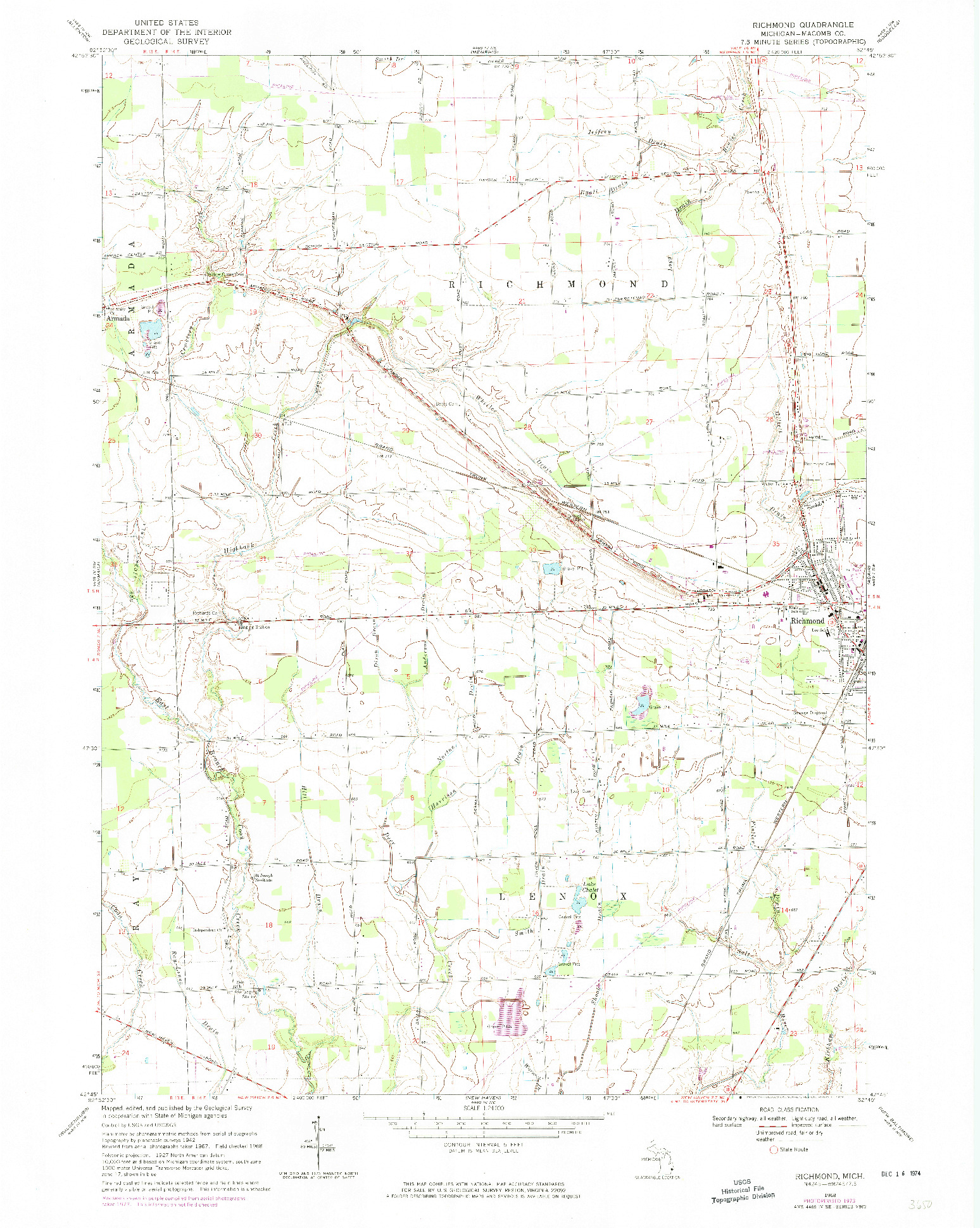 USGS 1:24000-SCALE QUADRANGLE FOR RICHMOND, MI 1968