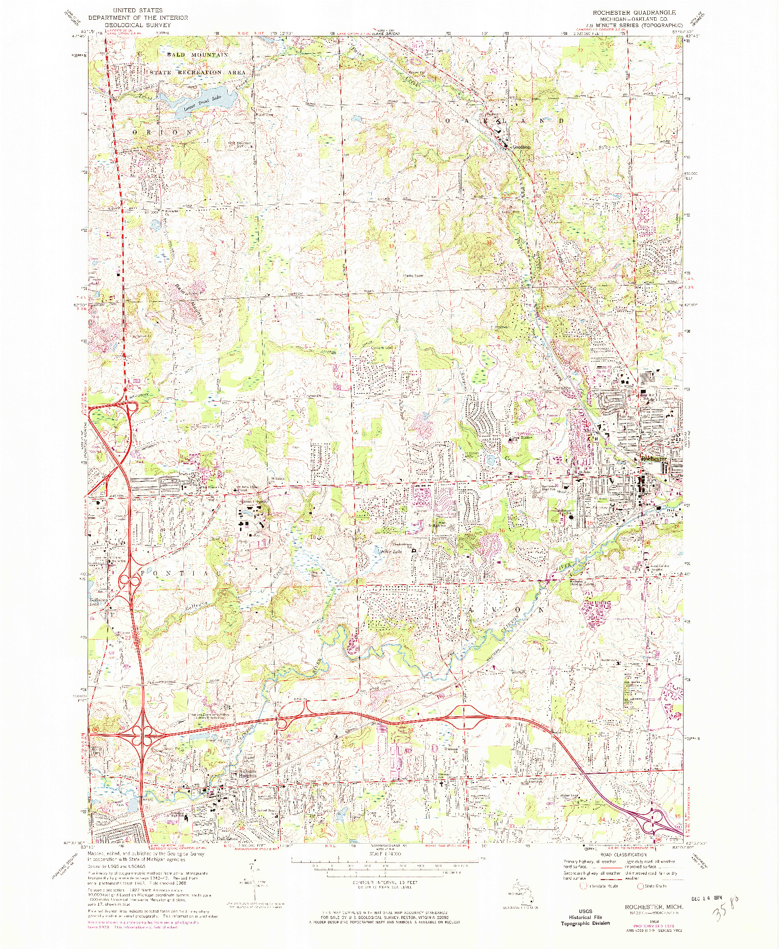 USGS 1:24000-SCALE QUADRANGLE FOR ROCHESTER, MI 1968