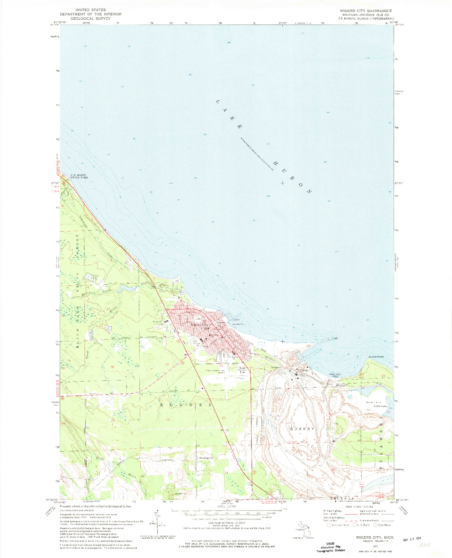 USGS 1:24000-SCALE QUADRANGLE FOR ROGERS CITY, MI 1971