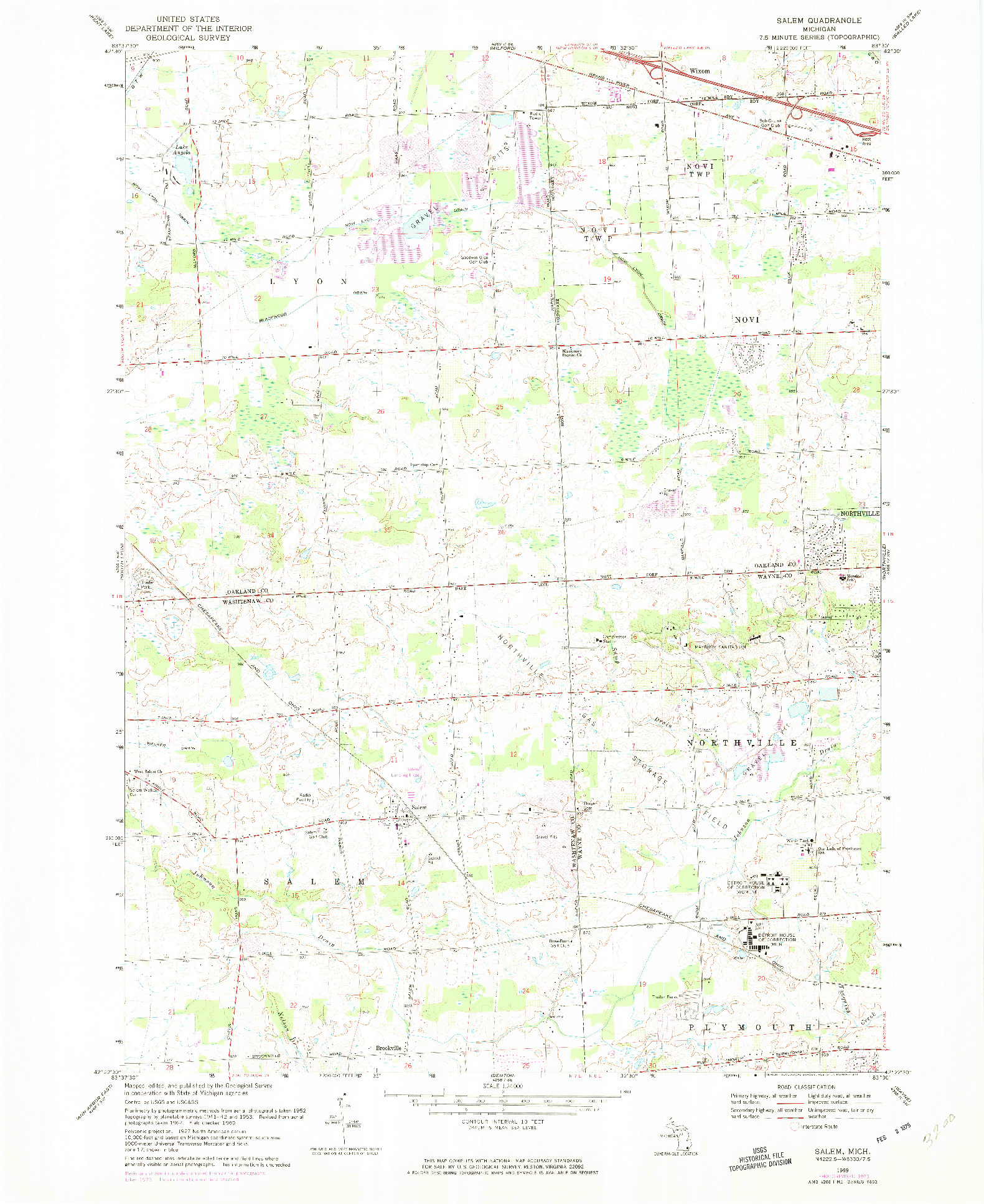 USGS 1:24000-SCALE QUADRANGLE FOR SALEM, MI 1969