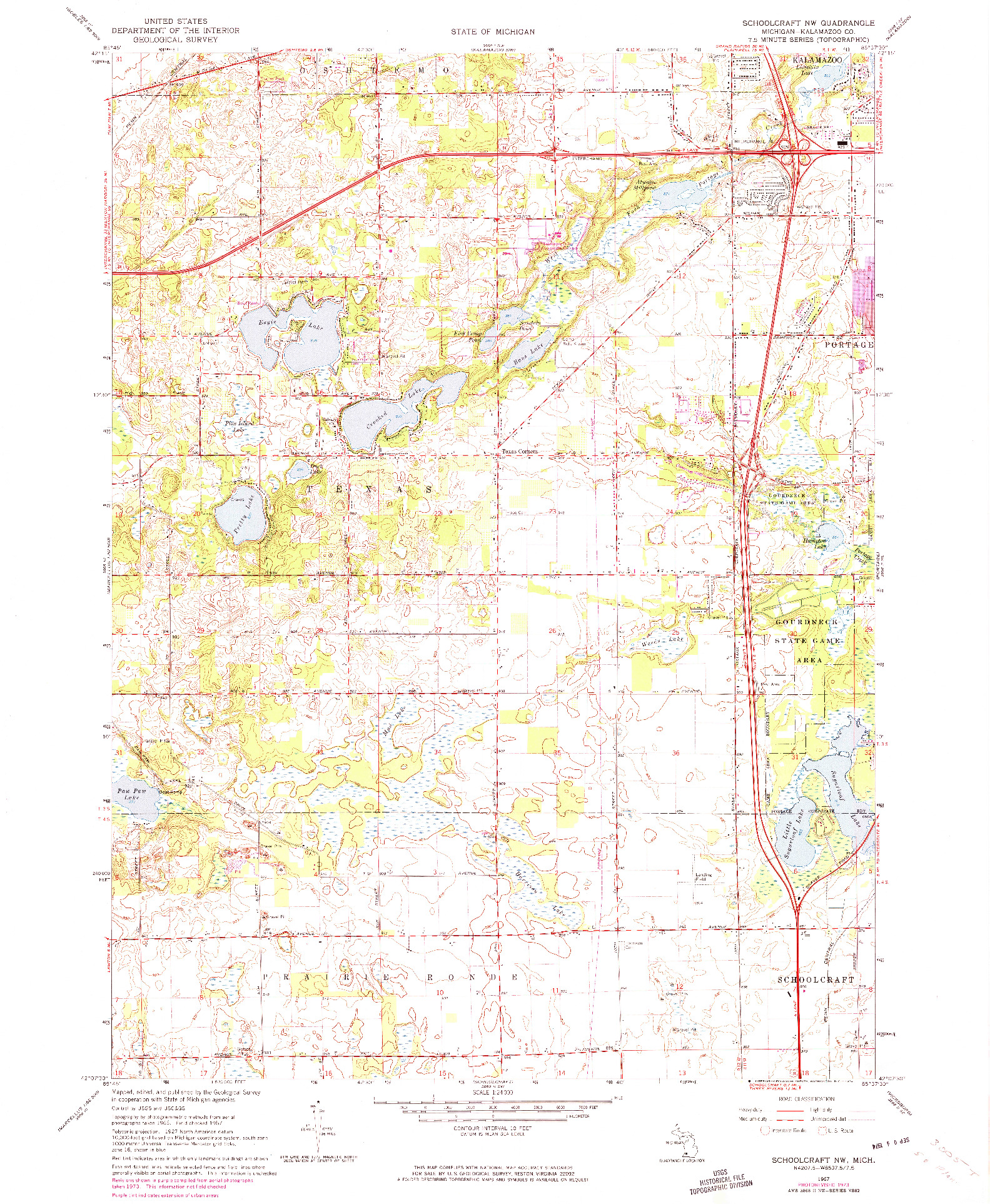 USGS 1:24000-SCALE QUADRANGLE FOR SCHOOLCRAFT NW, MI 1967