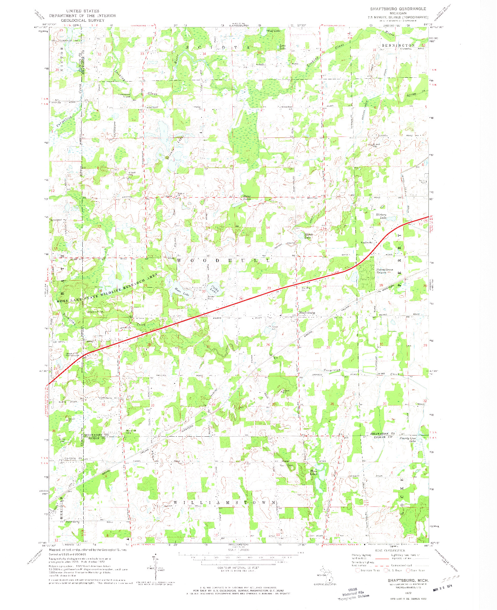 USGS 1:24000-SCALE QUADRANGLE FOR SHAFTSBURG, MI 1972