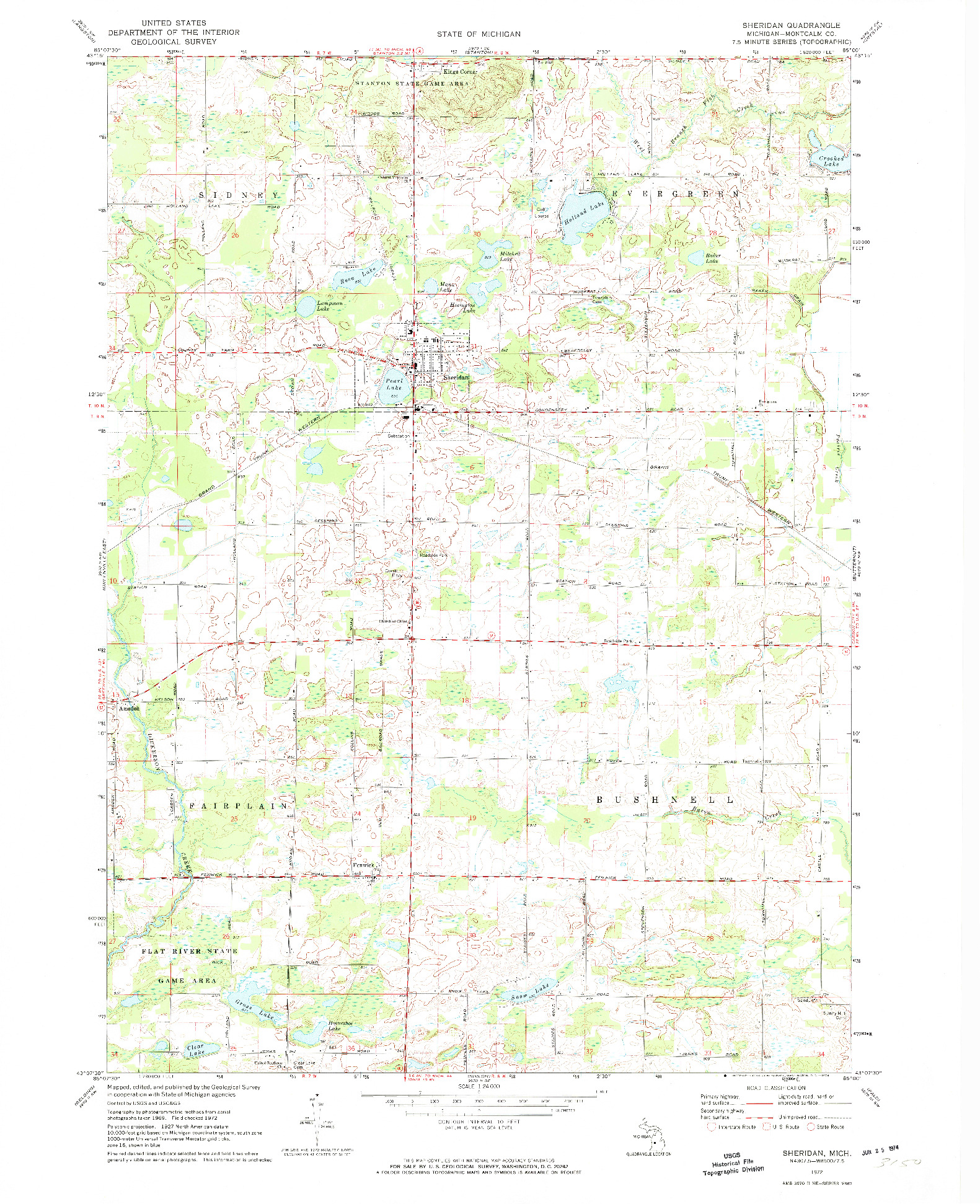 USGS 1:24000-SCALE QUADRANGLE FOR SHERIDAN, MI 1972