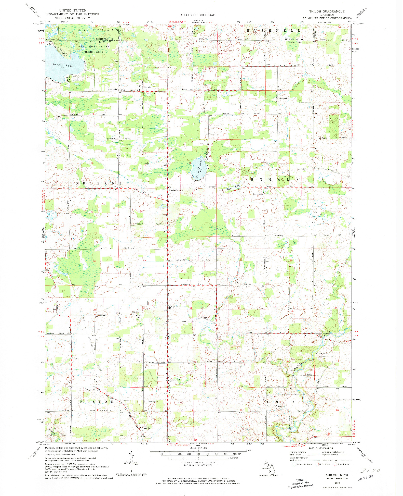 USGS 1:24000-SCALE QUADRANGLE FOR SHILOH, MI 1972