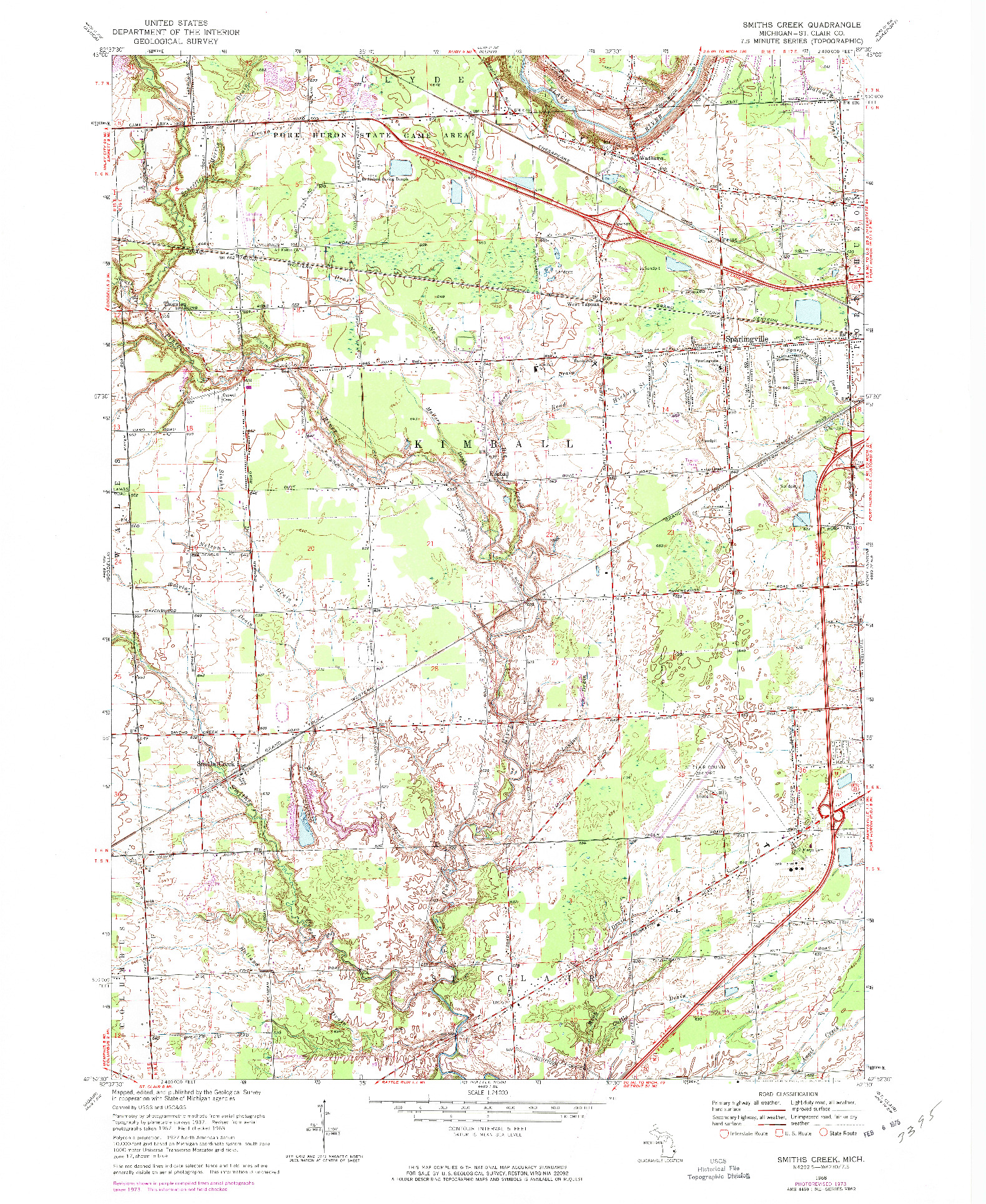 USGS 1:24000-SCALE QUADRANGLE FOR SMITHS CREEK, MI 1968