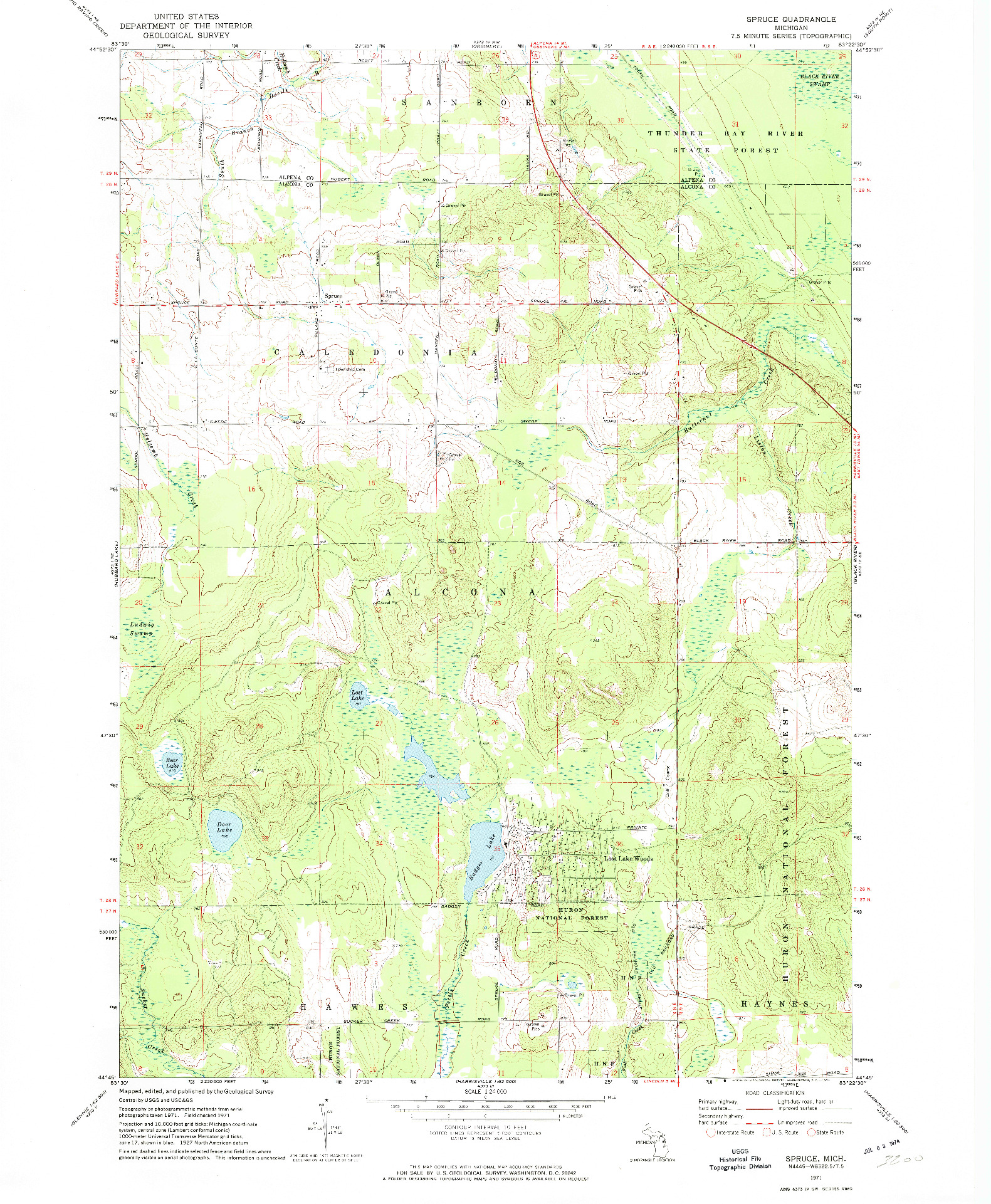 USGS 1:24000-SCALE QUADRANGLE FOR SPRUCE, MI 1971