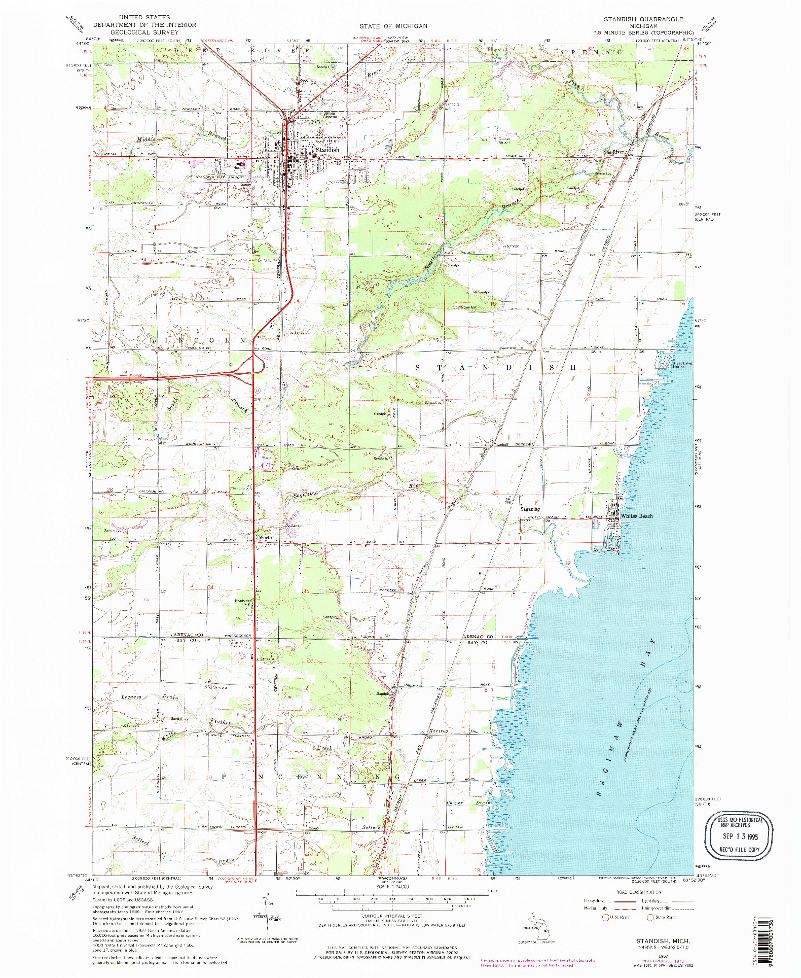 USGS 1:24000-SCALE QUADRANGLE FOR STANDISH, MI 1967