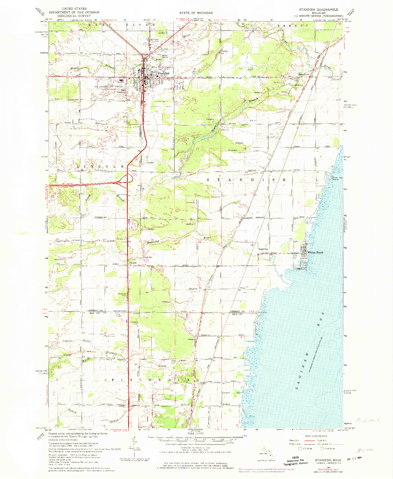 USGS 1:24000-SCALE QUADRANGLE FOR STANDISH, MI 1967