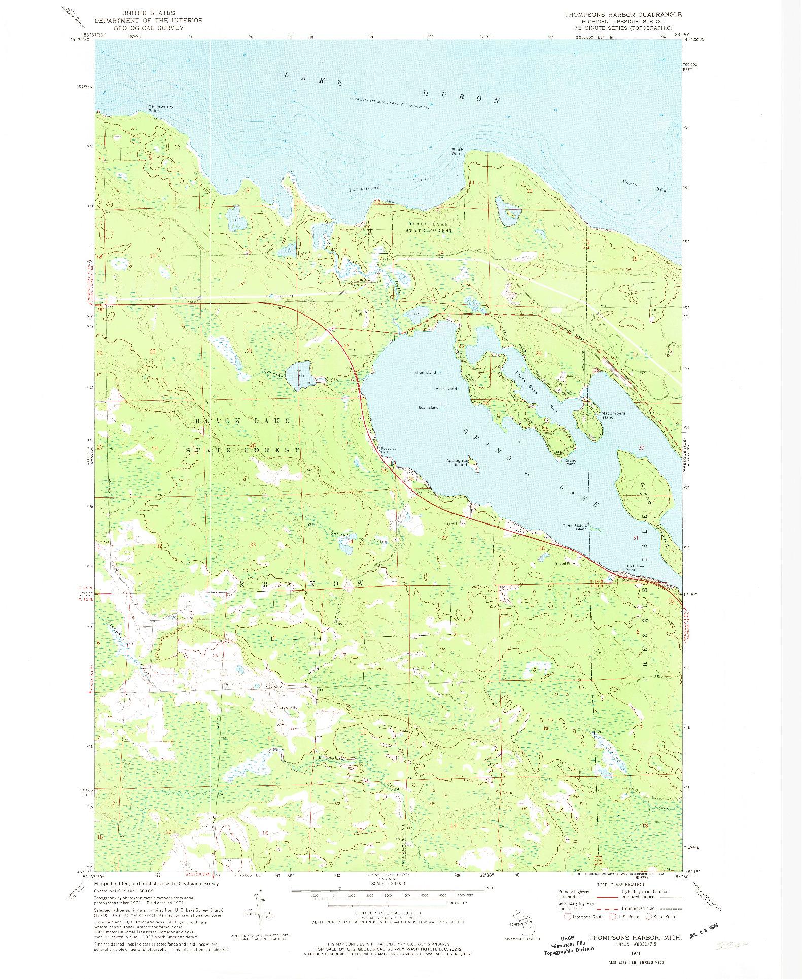 USGS 1:24000-SCALE QUADRANGLE FOR THOMPSONS HARBOR, MI 1971