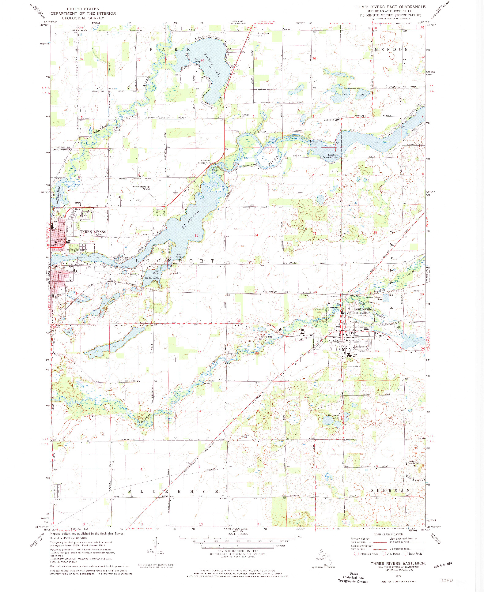 USGS 1:24000-SCALE QUADRANGLE FOR THREE RIVERS EAST, MI 1972