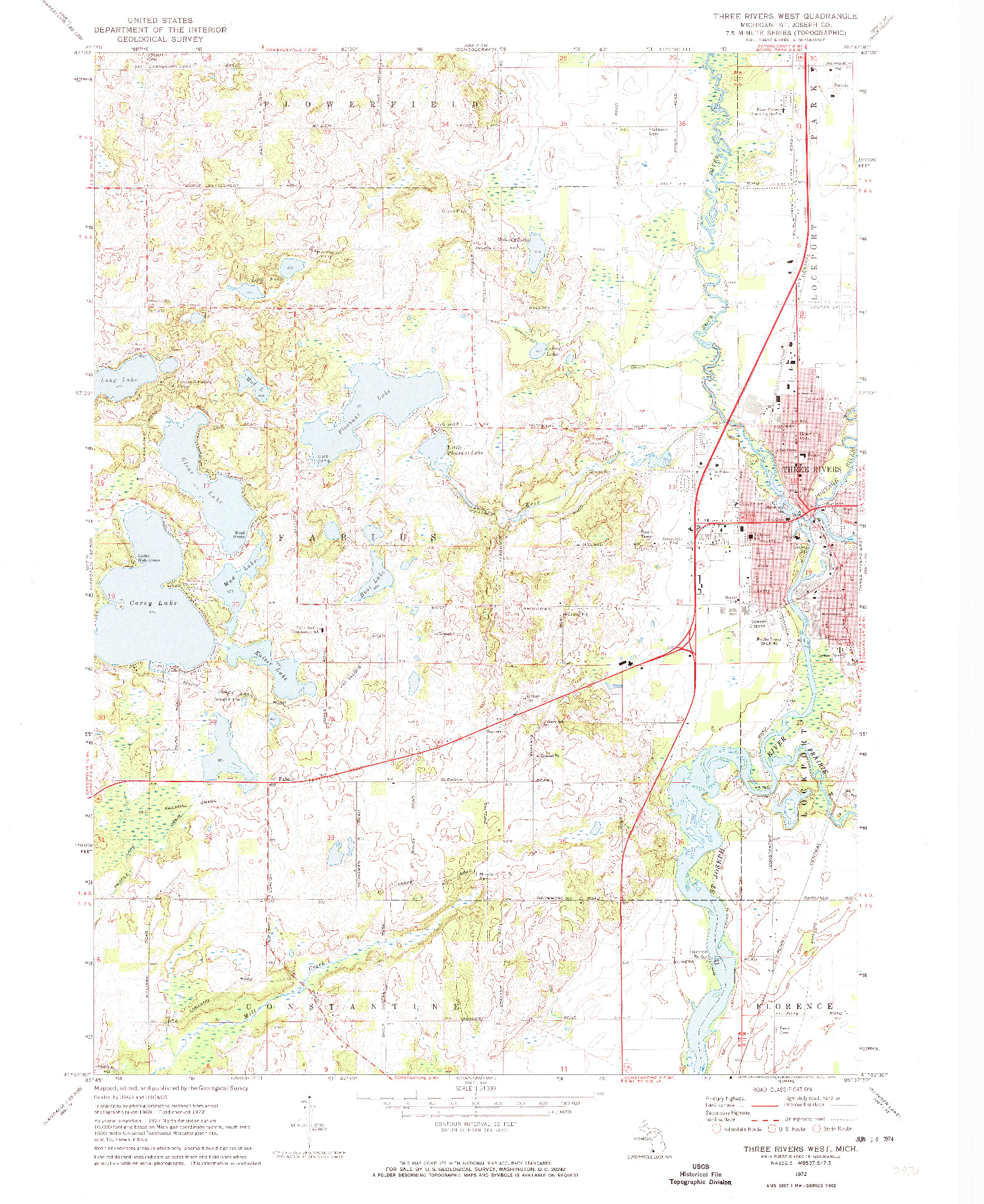 USGS 1:24000-SCALE QUADRANGLE FOR THREE RIVERS WEST, MI 1972