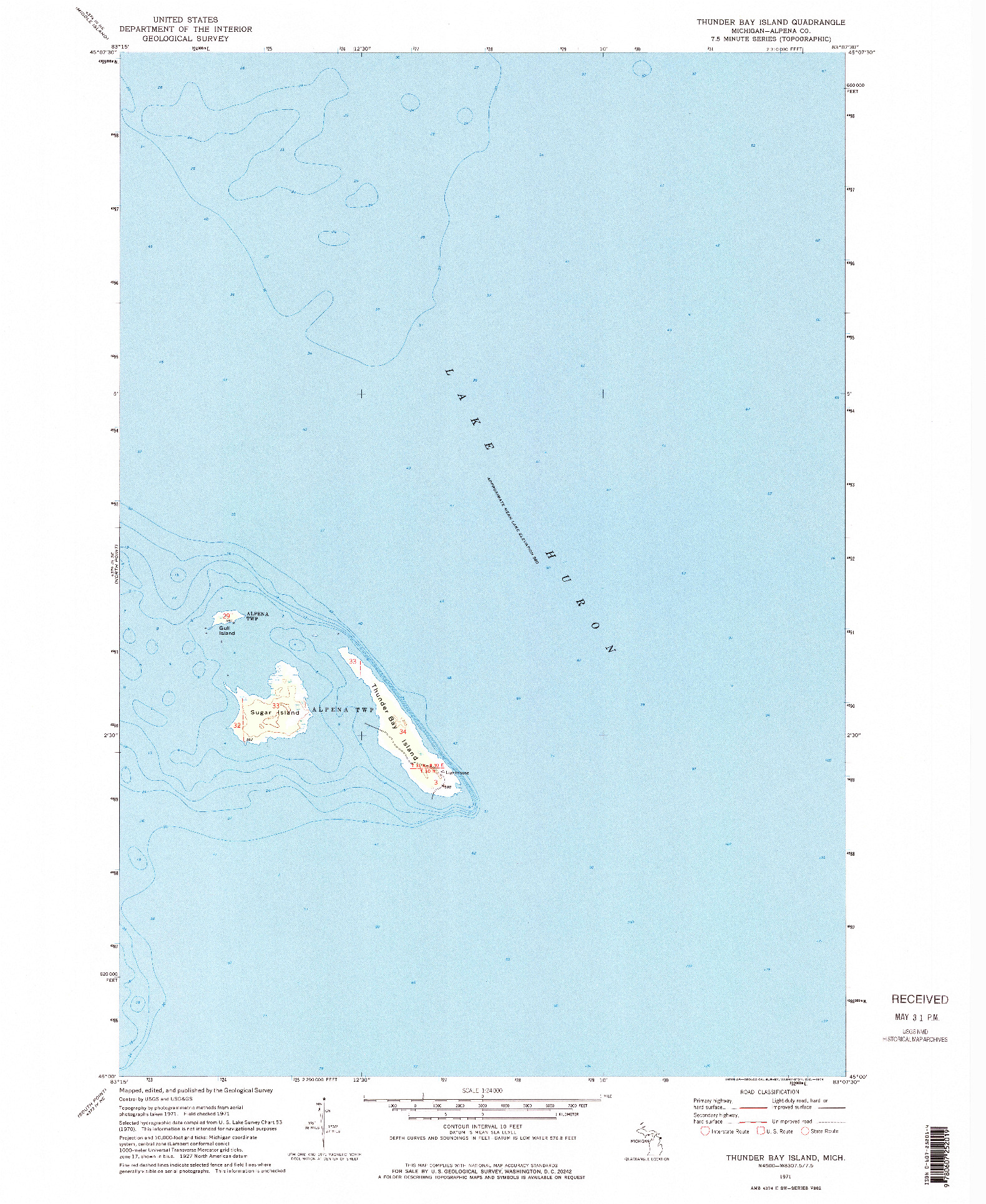 USGS 1:24000-SCALE QUADRANGLE FOR THUNDER BAY ISLAND, MI 1971