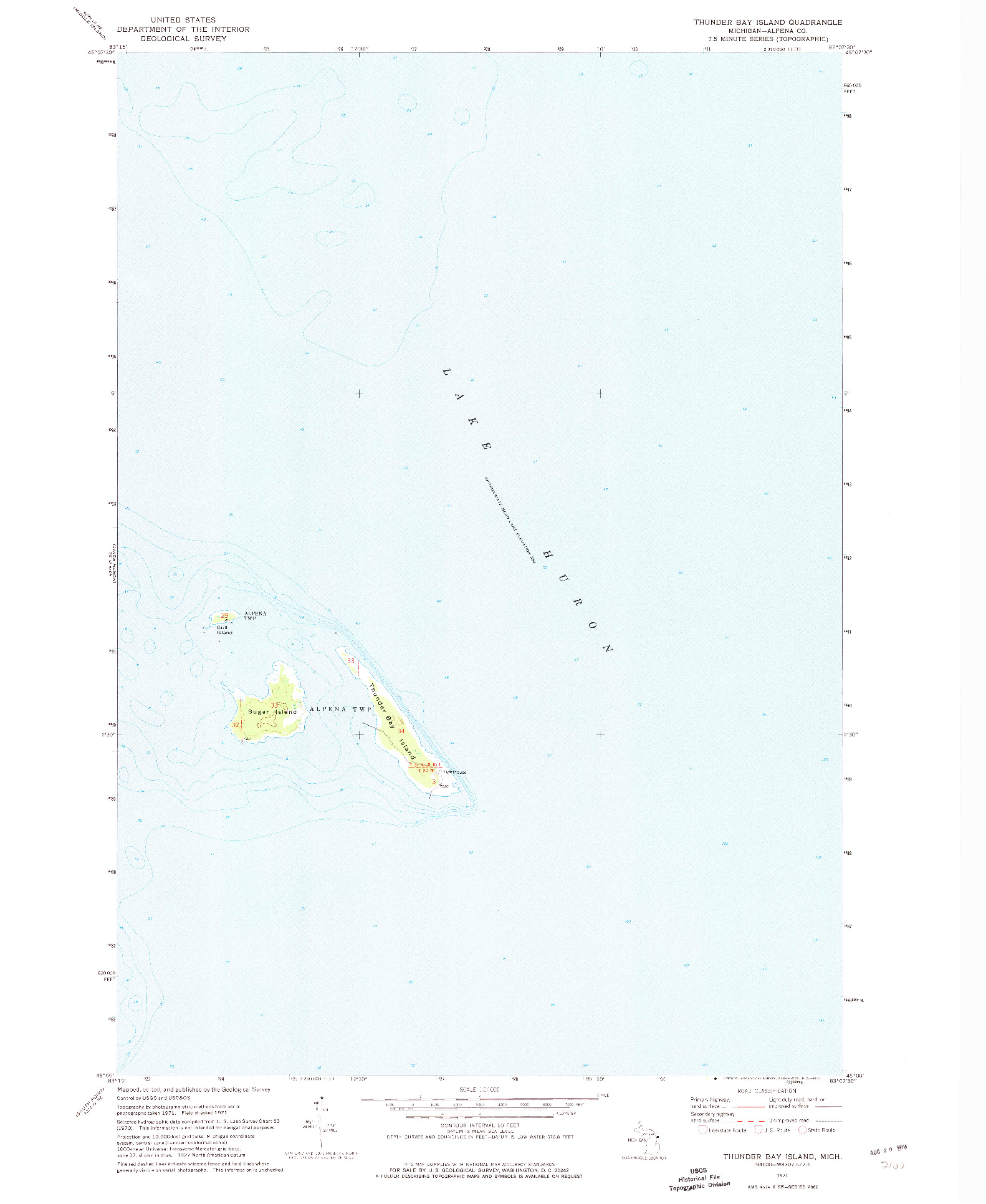 USGS 1:24000-SCALE QUADRANGLE FOR THUNDER BAY ISLAND, MI 1971