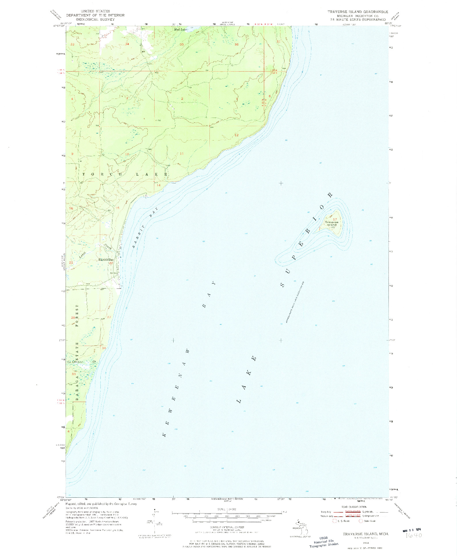 USGS 1:24000-SCALE QUADRANGLE FOR TRAVERSE ISLAND, MI 1954