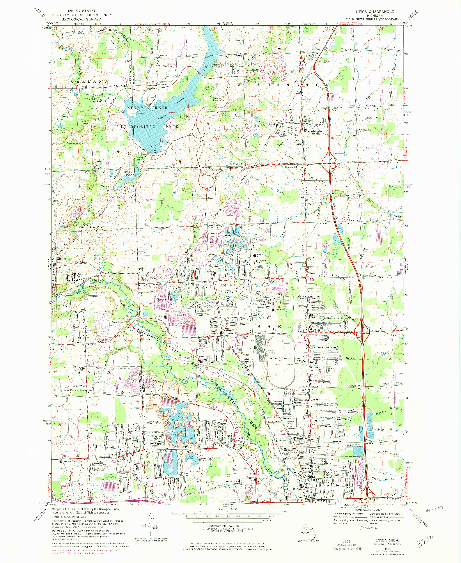 USGS 1:24000-SCALE QUADRANGLE FOR UTICA, MI 1968