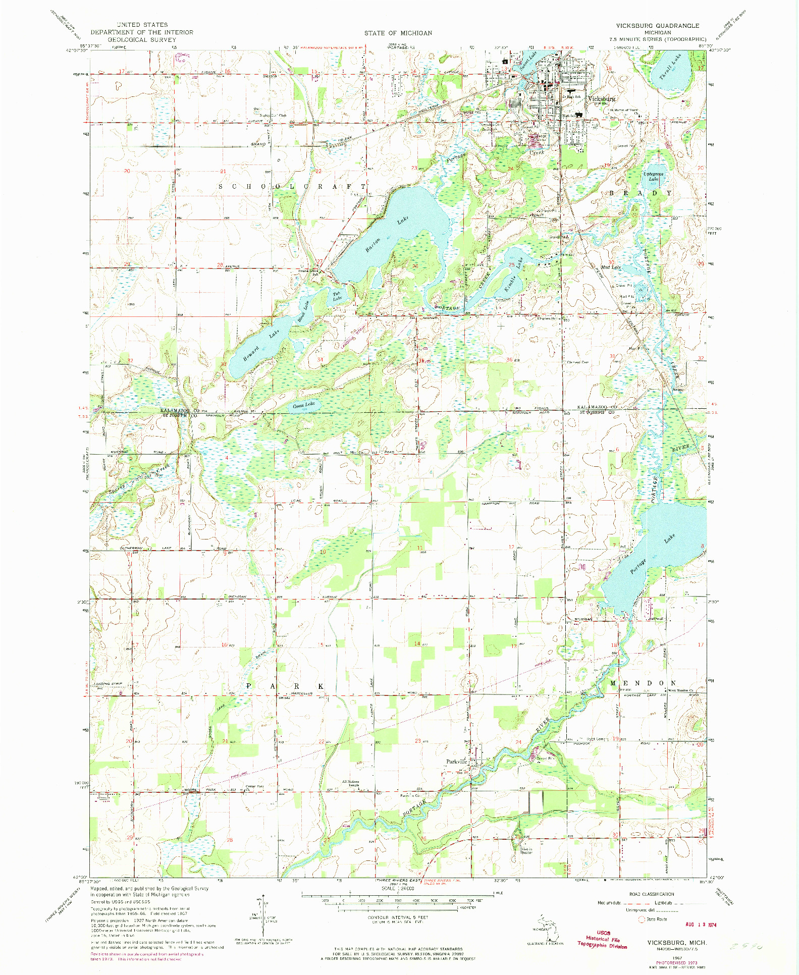 USGS 1:24000-SCALE QUADRANGLE FOR VICKSBURG, MI 1967