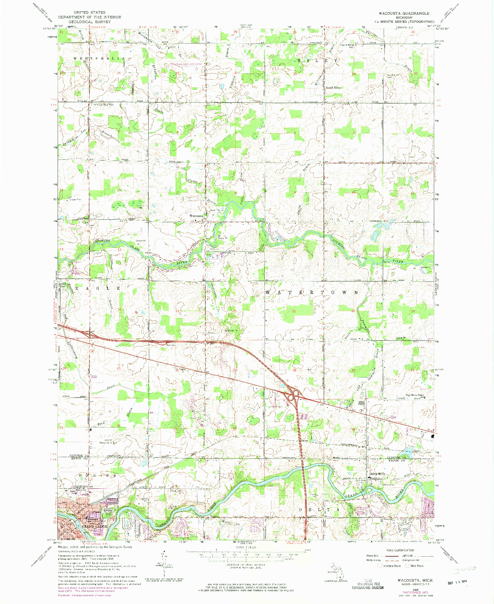 USGS 1:24000-SCALE QUADRANGLE FOR WACOUSTA, MI 1965