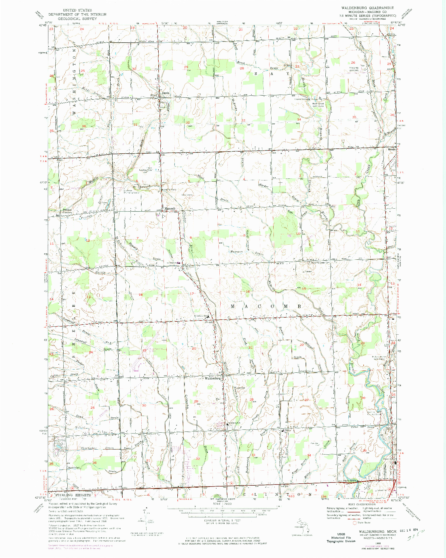 USGS 1:24000-SCALE QUADRANGLE FOR WALDENBURG, MI 1968