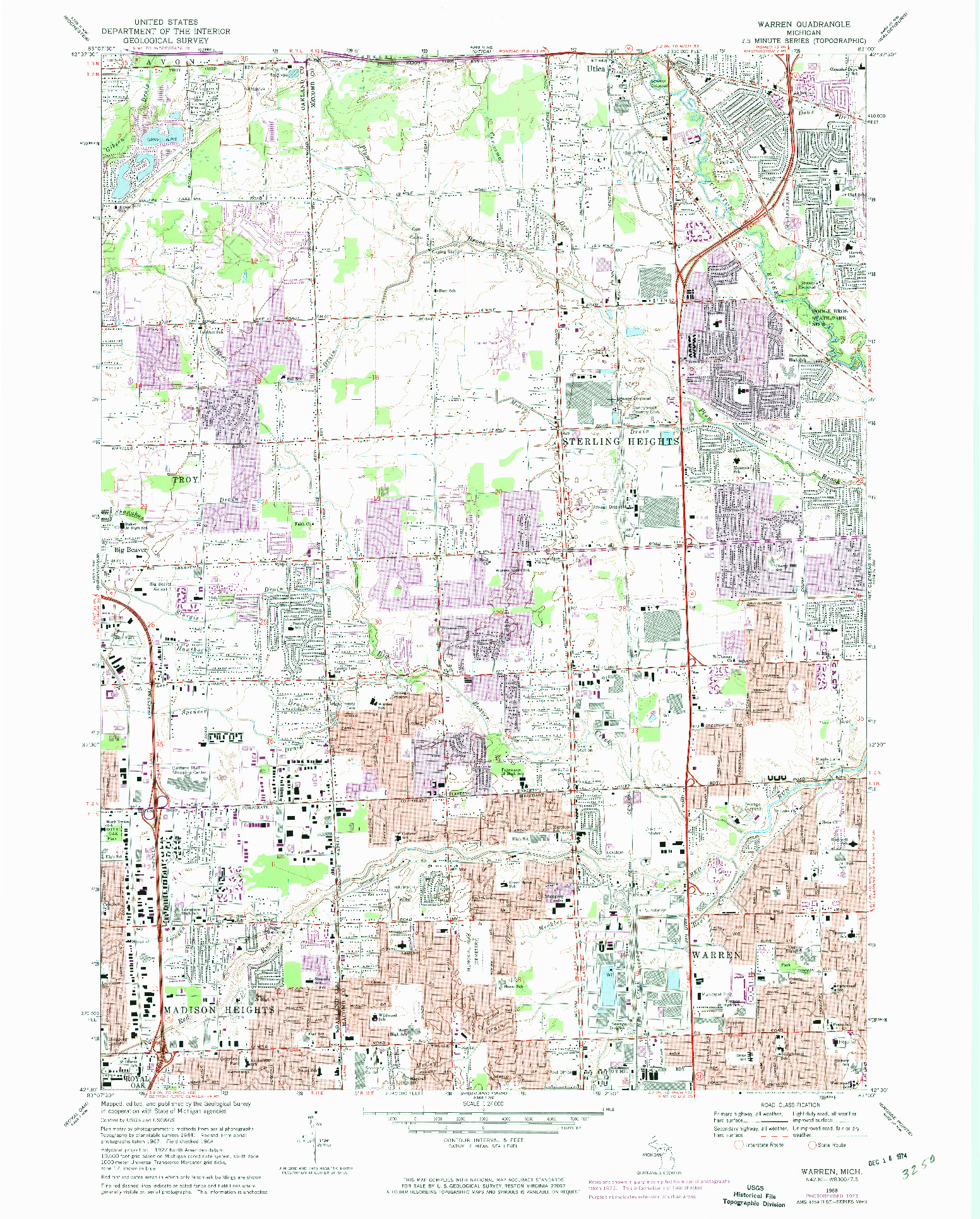 USGS 1:24000-SCALE QUADRANGLE FOR WARREN, MI 1968