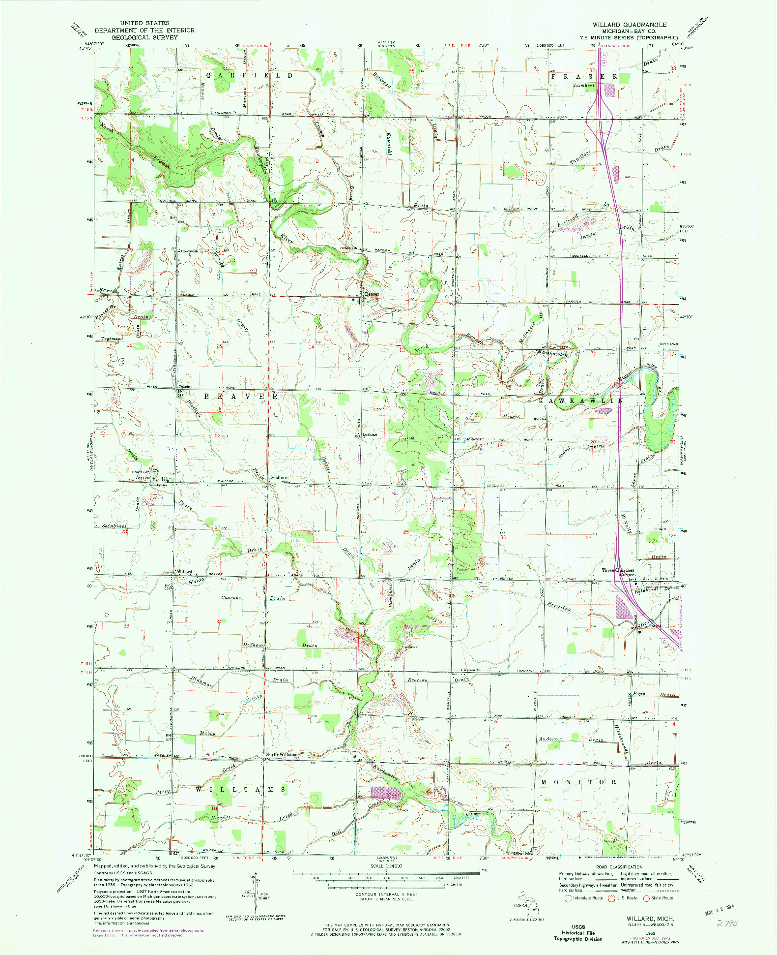 USGS 1:24000-SCALE QUADRANGLE FOR WILLARD, MI 1962