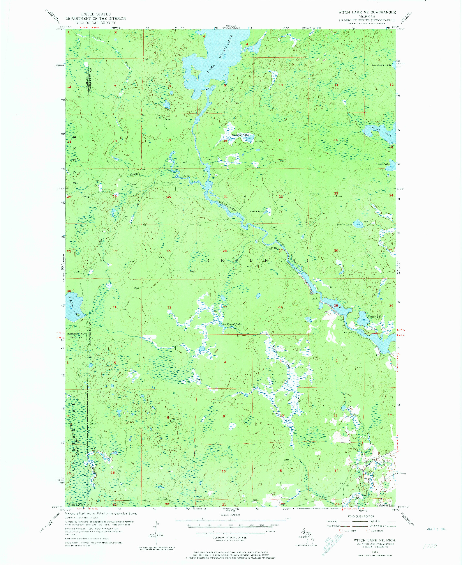 USGS 1:24000-SCALE QUADRANGLE FOR WITCH LAKE NE, MI 1955