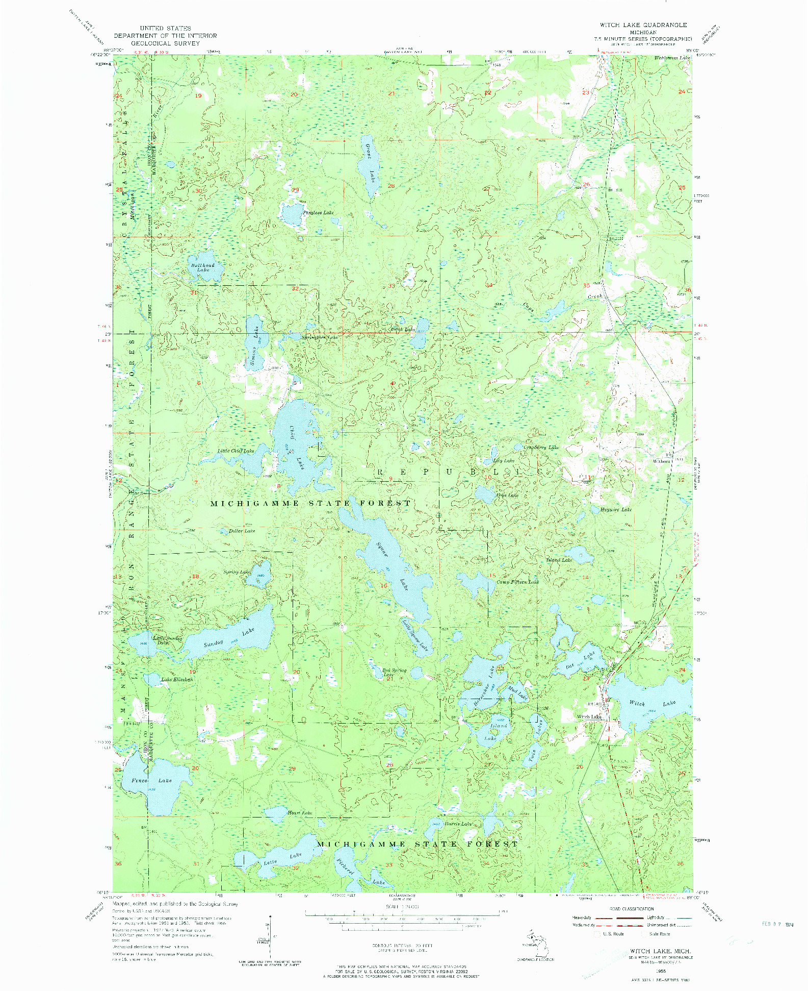 USGS 1:24000-SCALE QUADRANGLE FOR WITCH LAKE, MI 1955