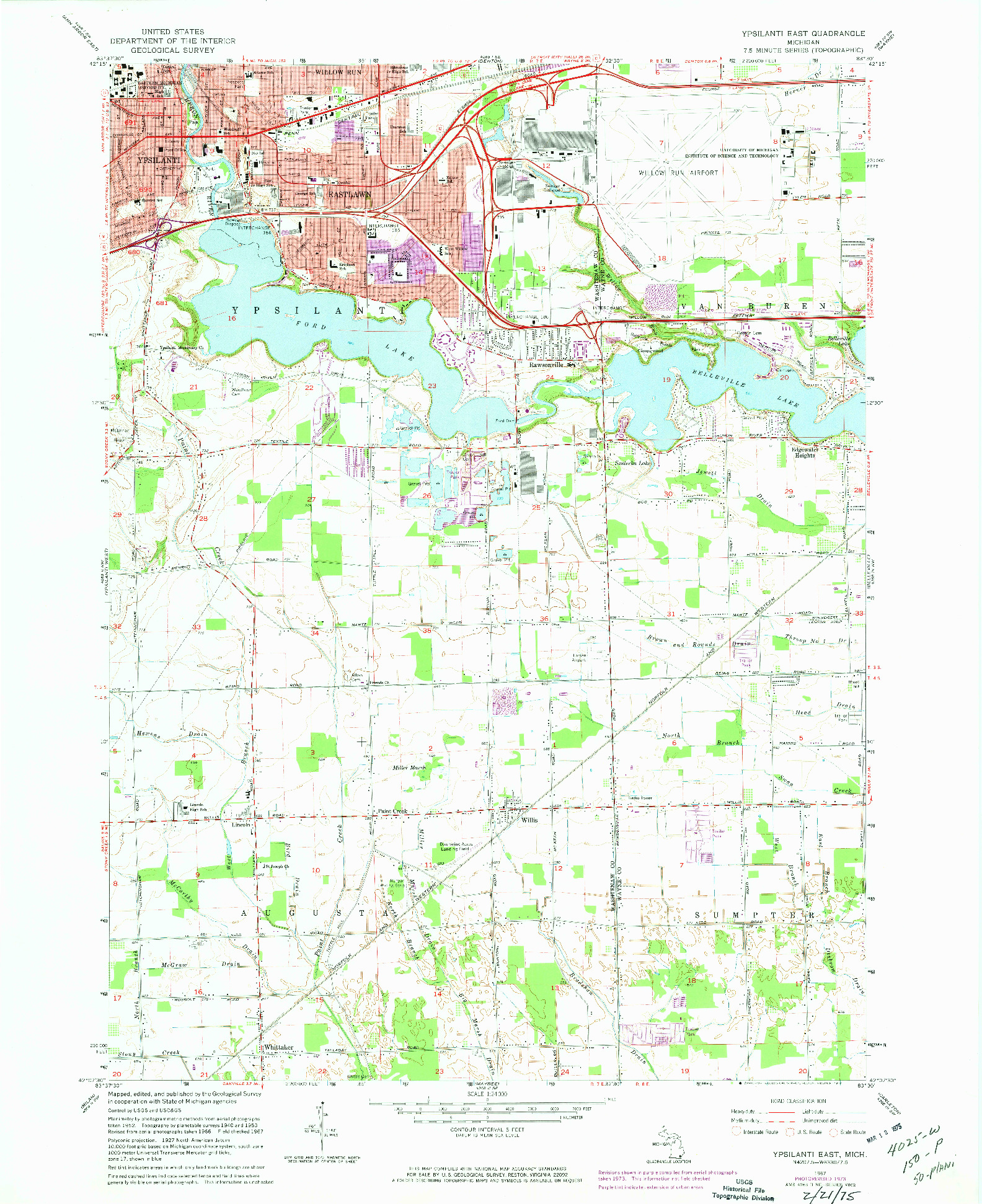 USGS 1:24000-SCALE QUADRANGLE FOR YPSILANTI EAST, MI 1967