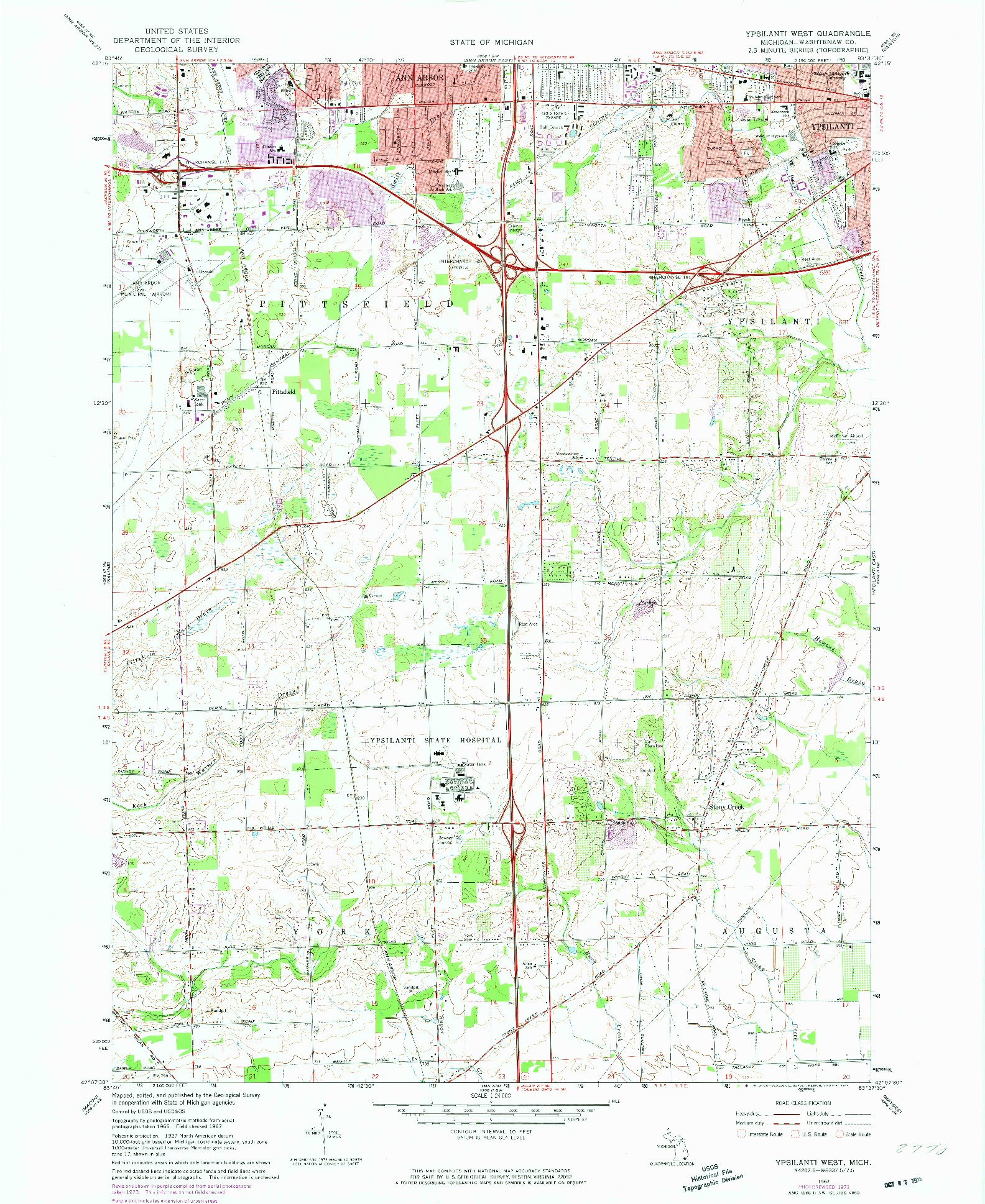 USGS 1:24000-SCALE QUADRANGLE FOR YPSILANTI WEST, MI 1967