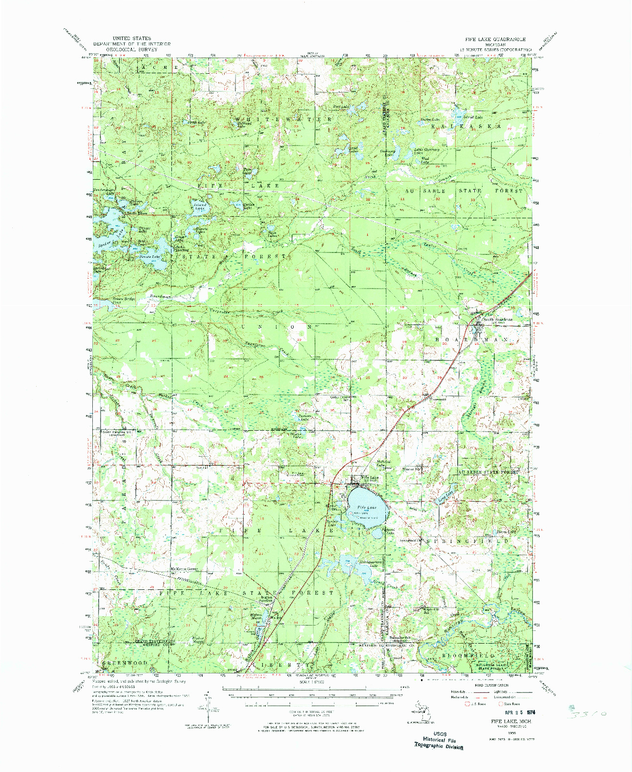 USGS 1:62500-SCALE QUADRANGLE FOR FIFE LAKE, MI 1956