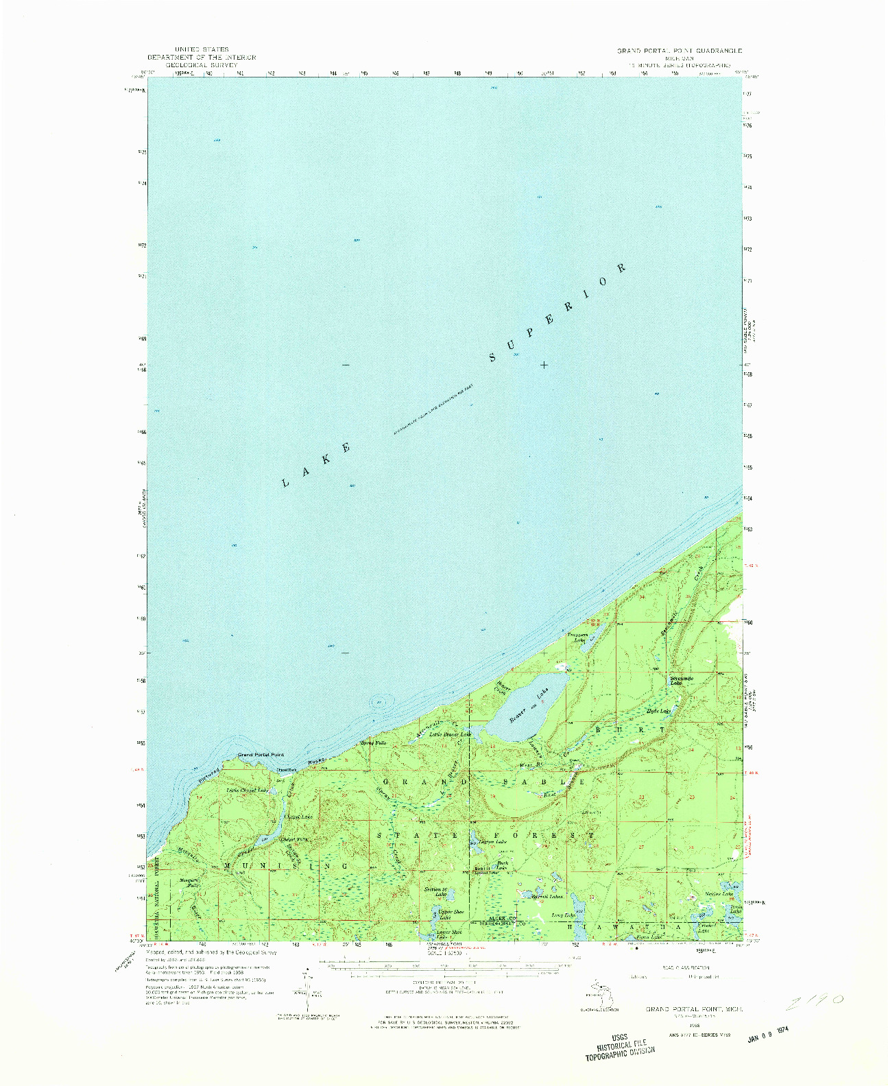 USGS 1:62500-SCALE QUADRANGLE FOR GRAND PORTAL POINT, MI 1958
