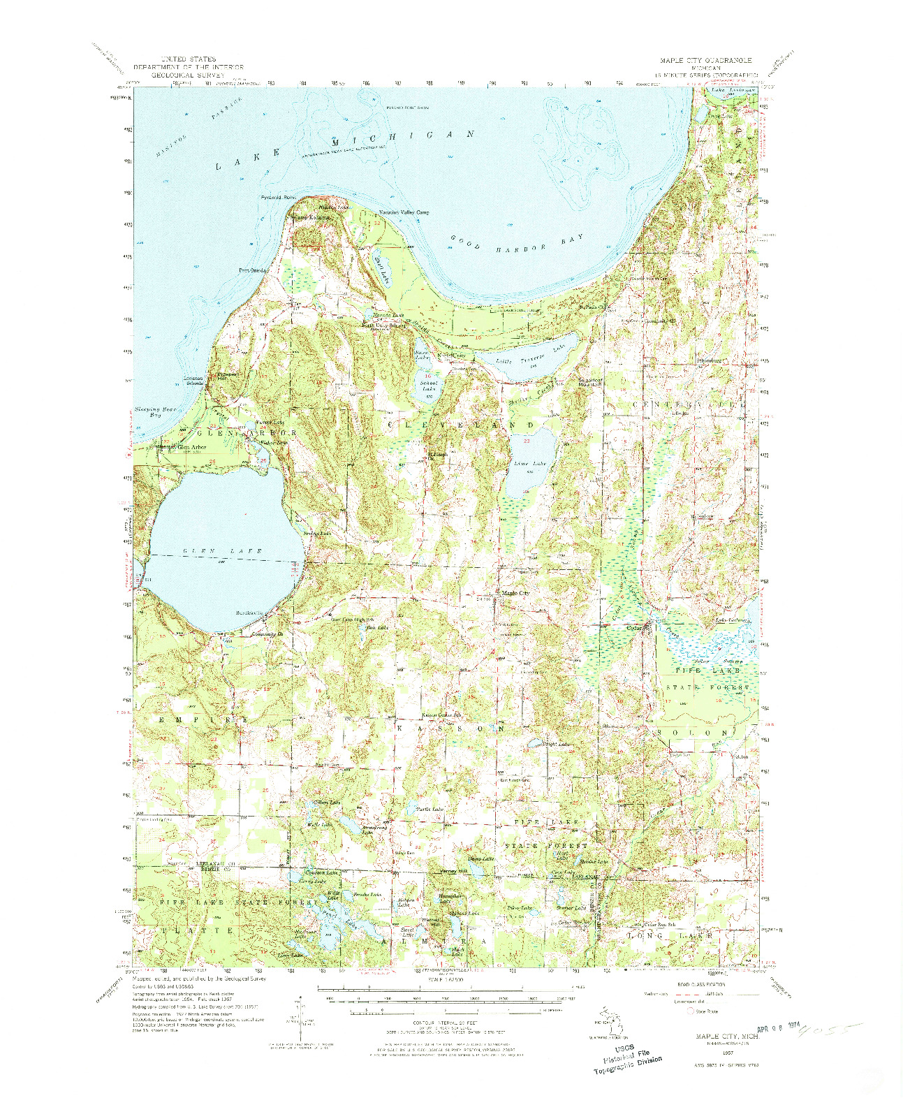 USGS 1:62500-SCALE QUADRANGLE FOR MAPLE CITY, MI 1957