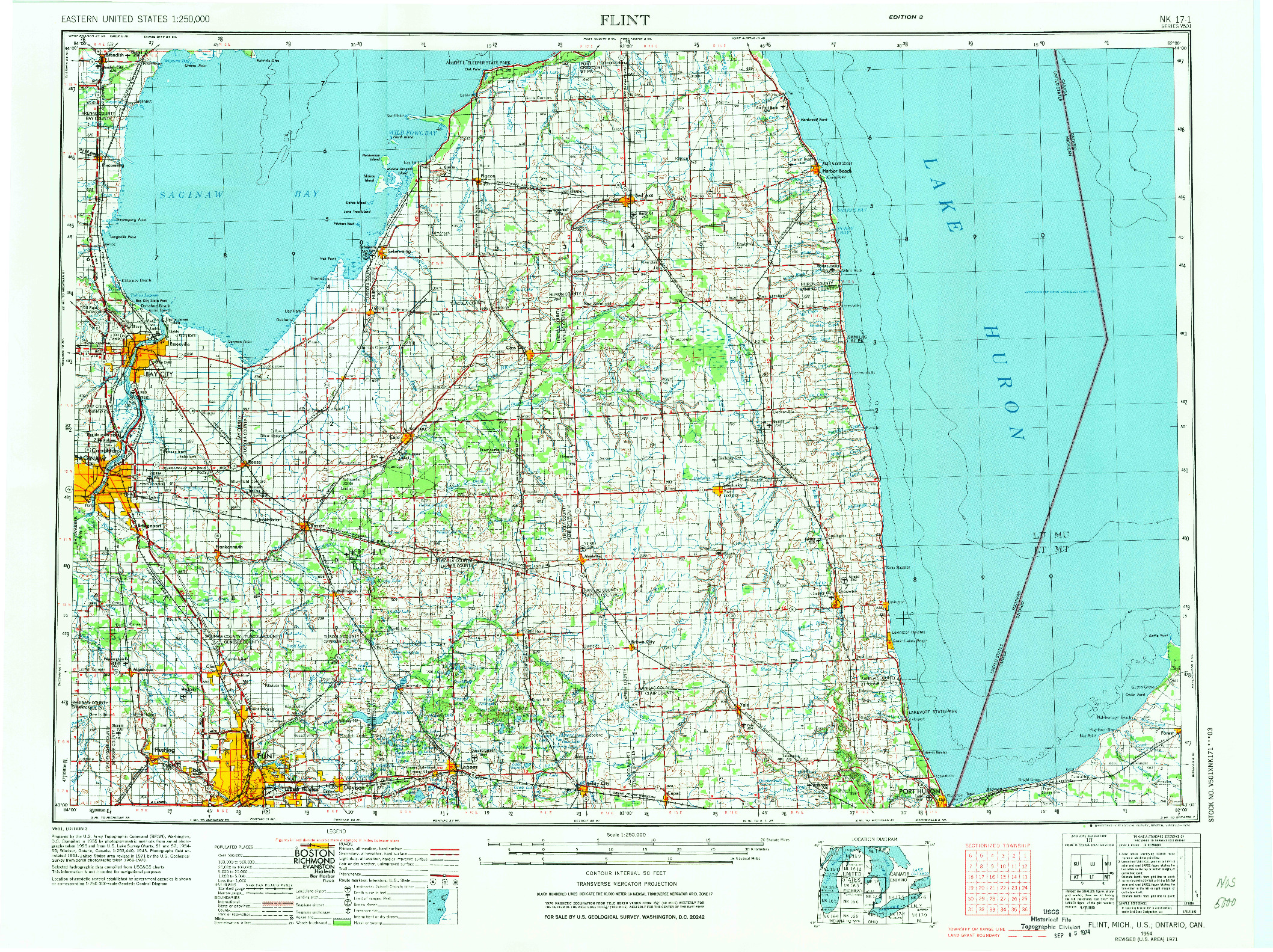 USGS 1:250000-SCALE QUADRANGLE FOR FLINT, MI 1954