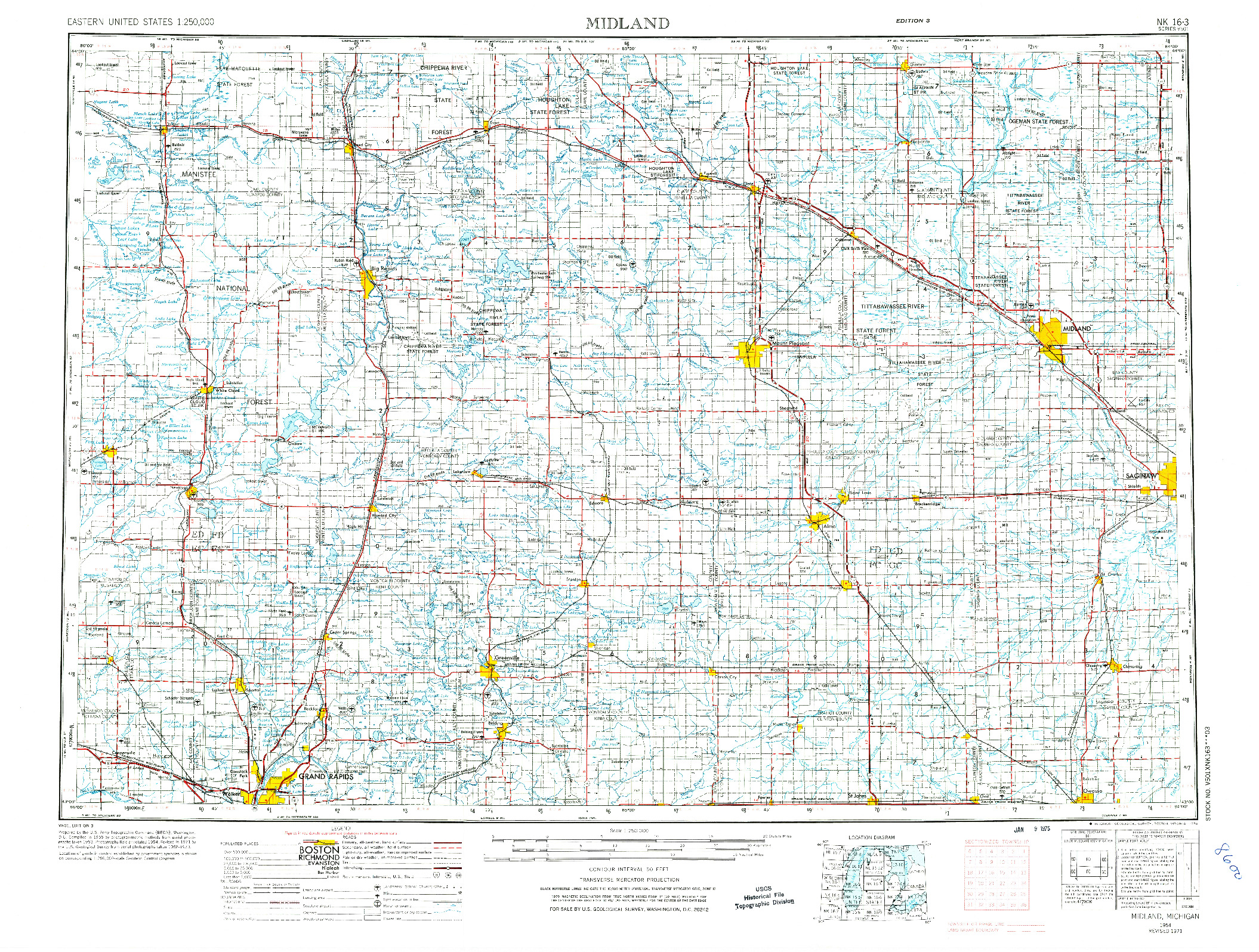 USGS 1:250000-SCALE QUADRANGLE FOR MIDLAND, MI 1954