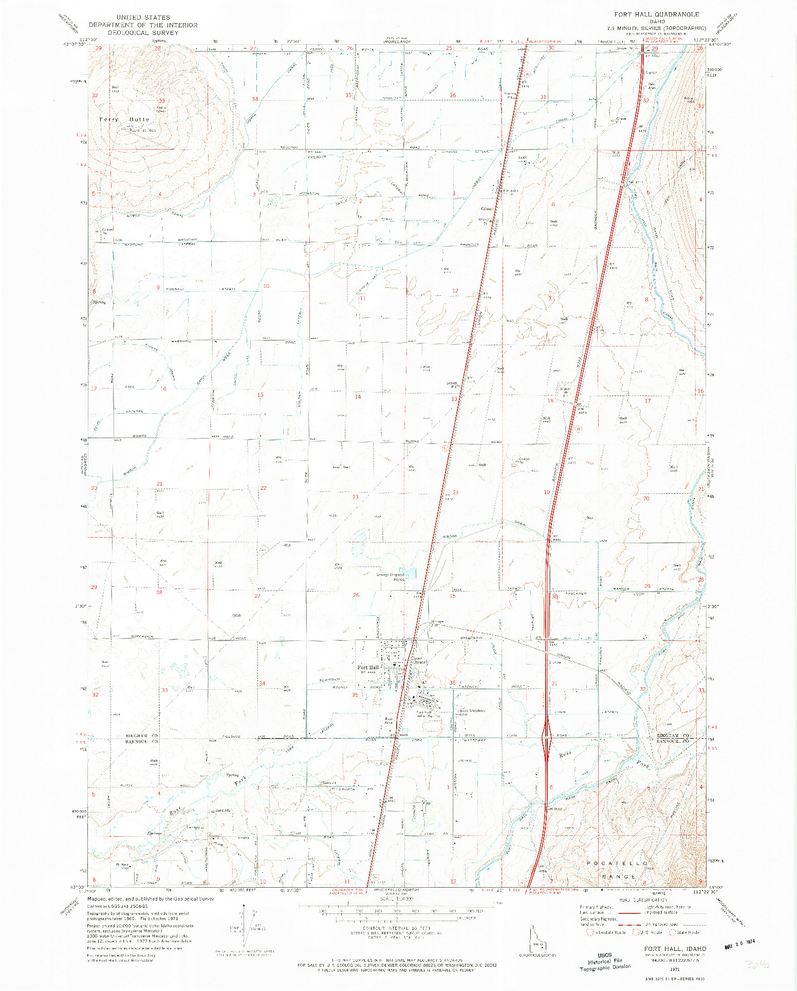 USGS 1:24000-SCALE QUADRANGLE FOR FORT HALL, ID 1971