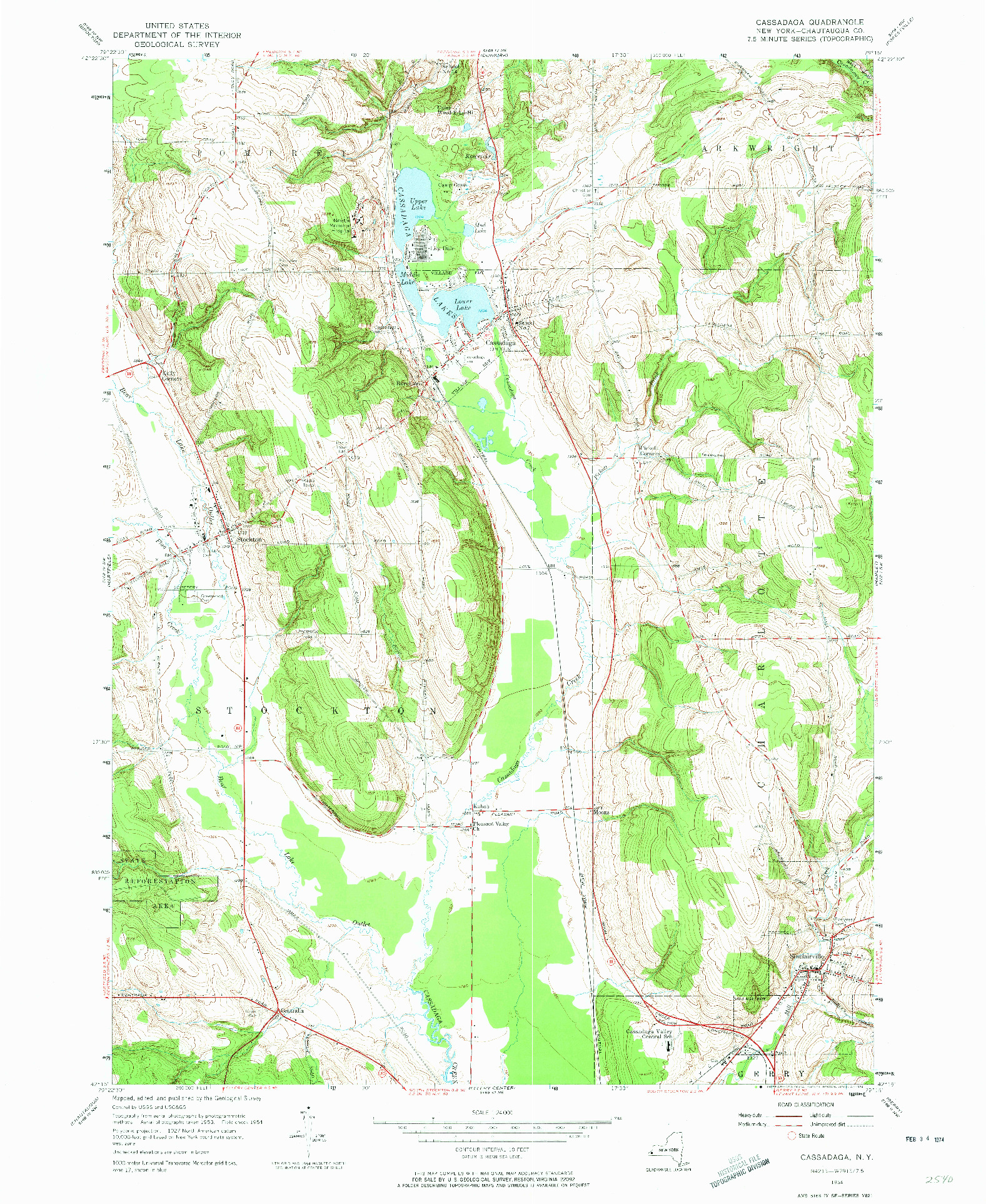 USGS 1:24000-SCALE QUADRANGLE FOR CASSADAGA, NY 1954